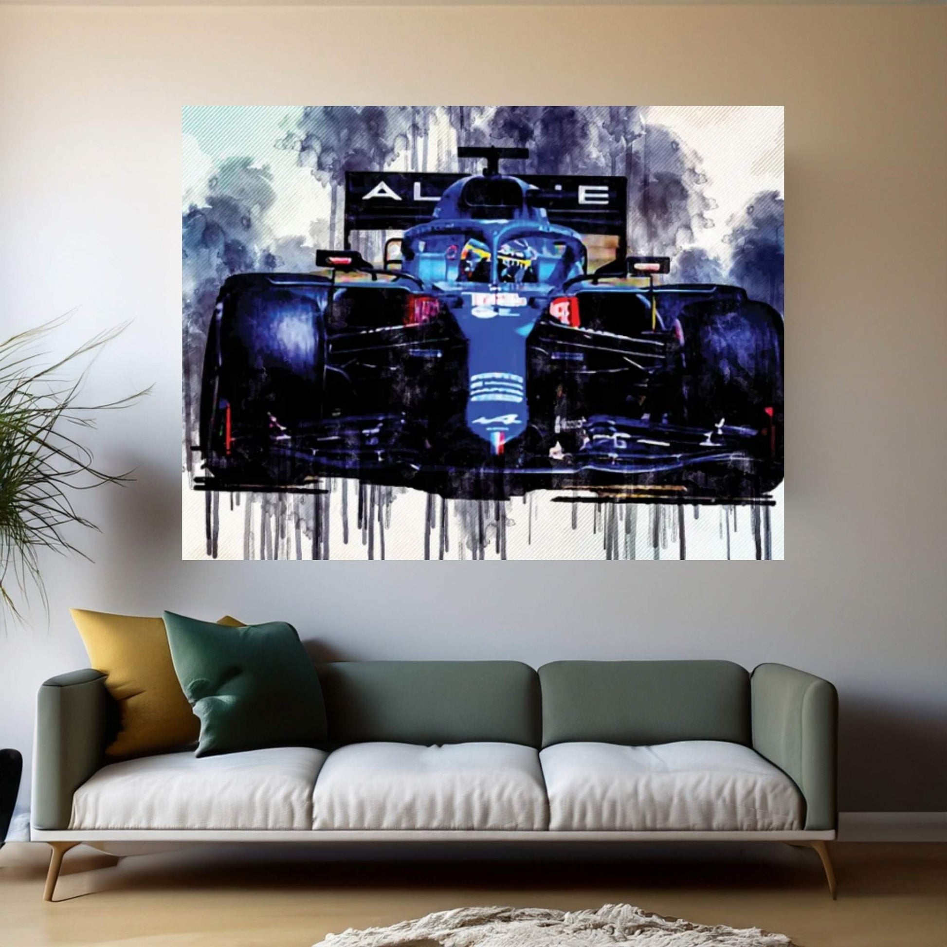 Fernando Alonso Close-Up Alpine A521 2021 F1 Cars Formula 1 Sportscars Canvas Wall Art - Y Canvas