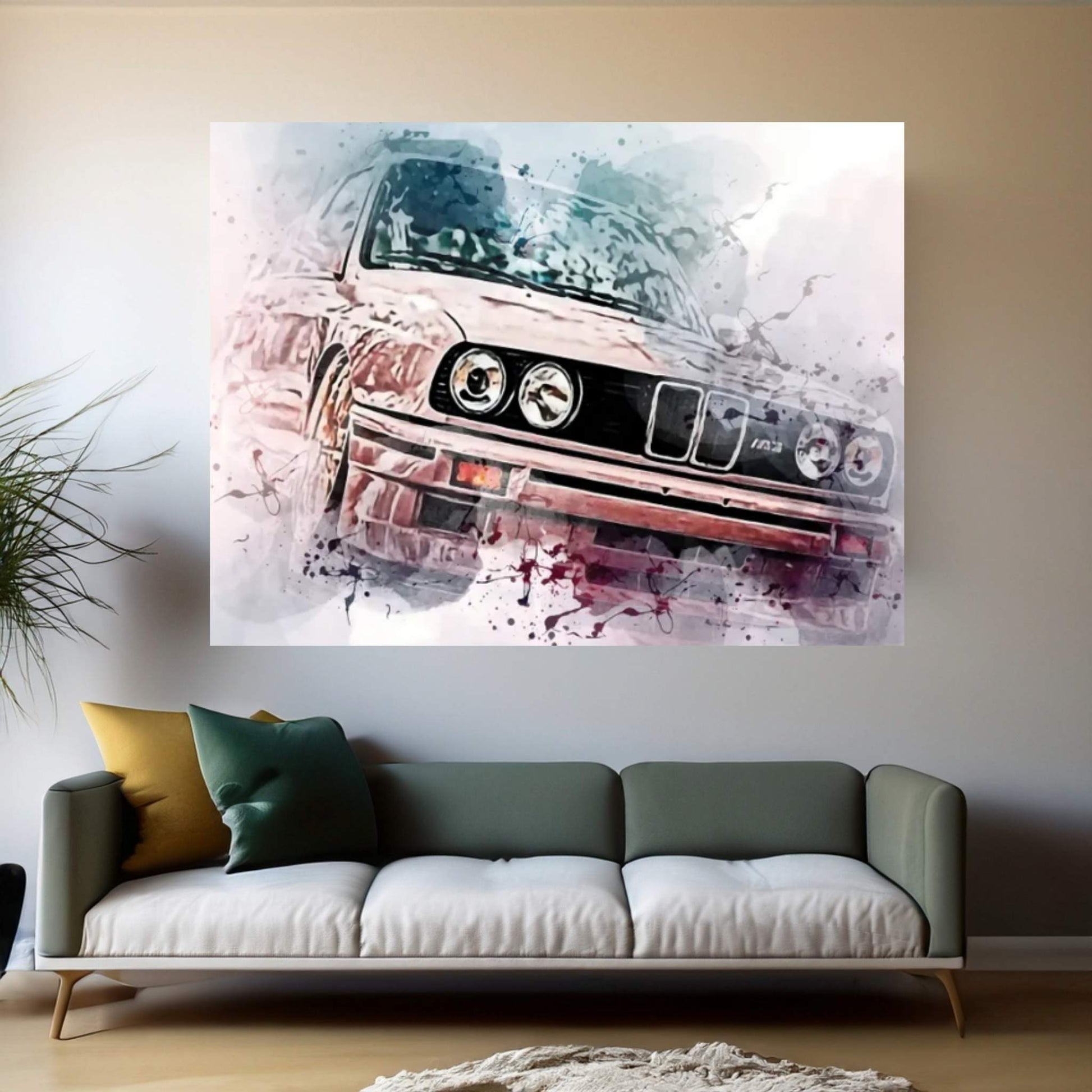 BMW M3 E30 Pink M3 E30 Gold Wheels Canvas Wall Art - Y Canvas