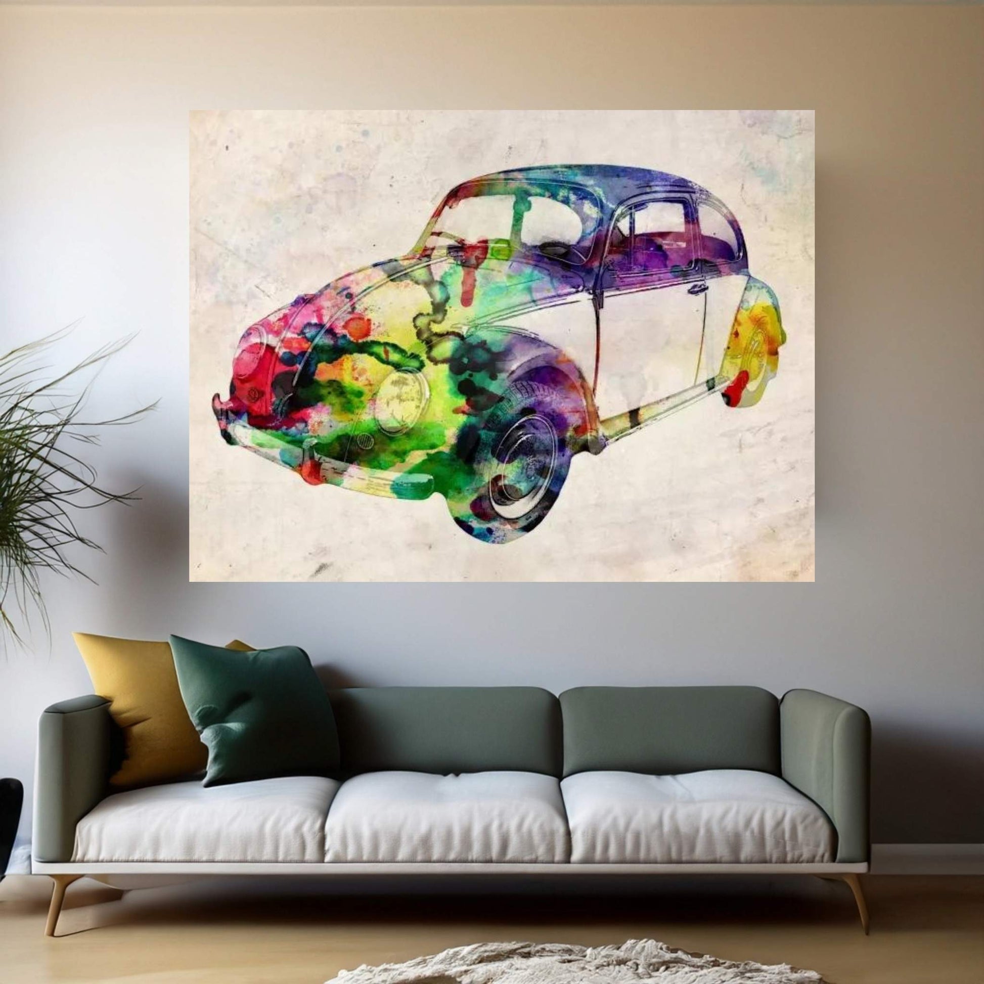 VW Beetle (Urban) Canvas Wall Art - Y Canvas