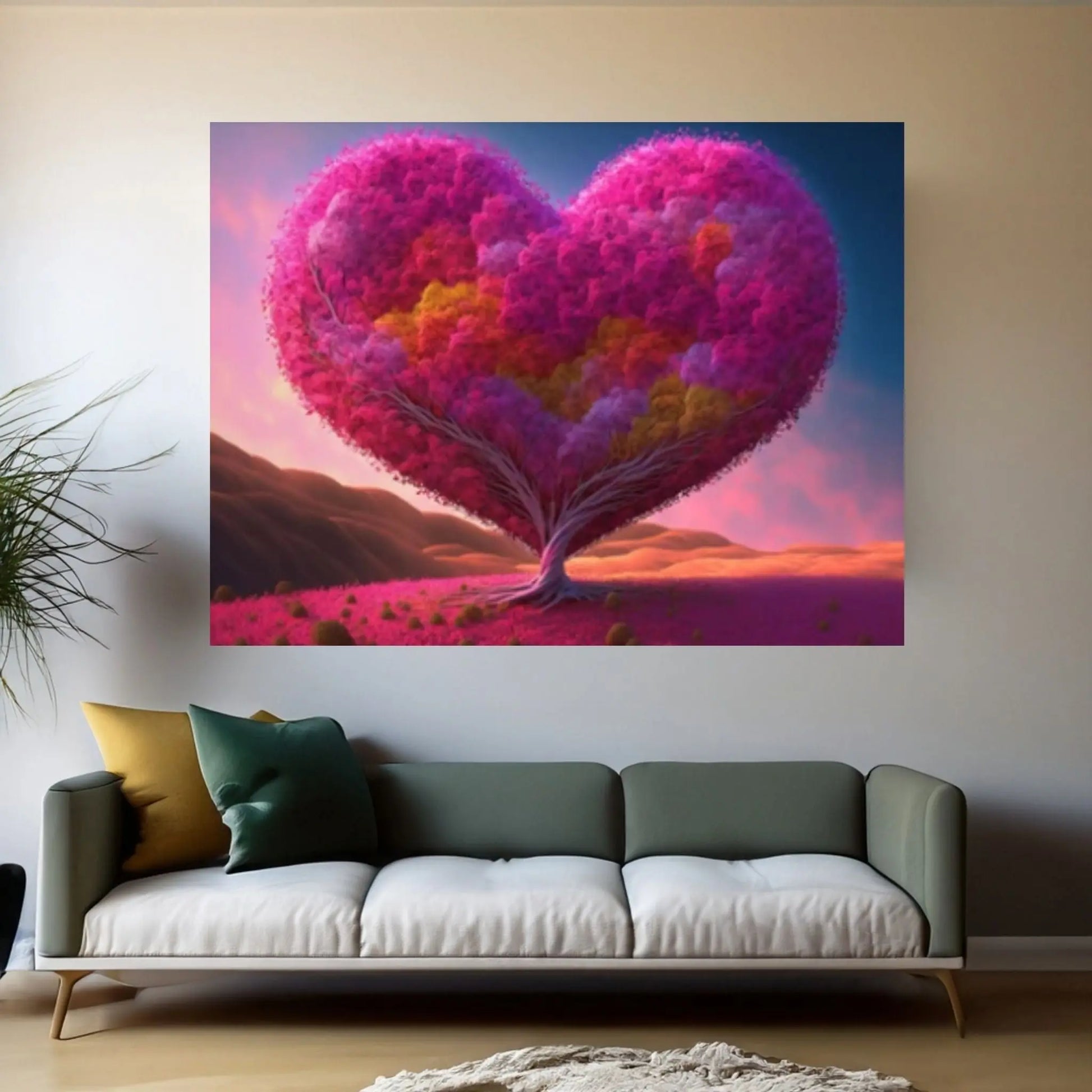 Heart Tree Canvas Wall Art Red Heart Shaped Tree - Landscape Wall Canvas Art - Y Canvas