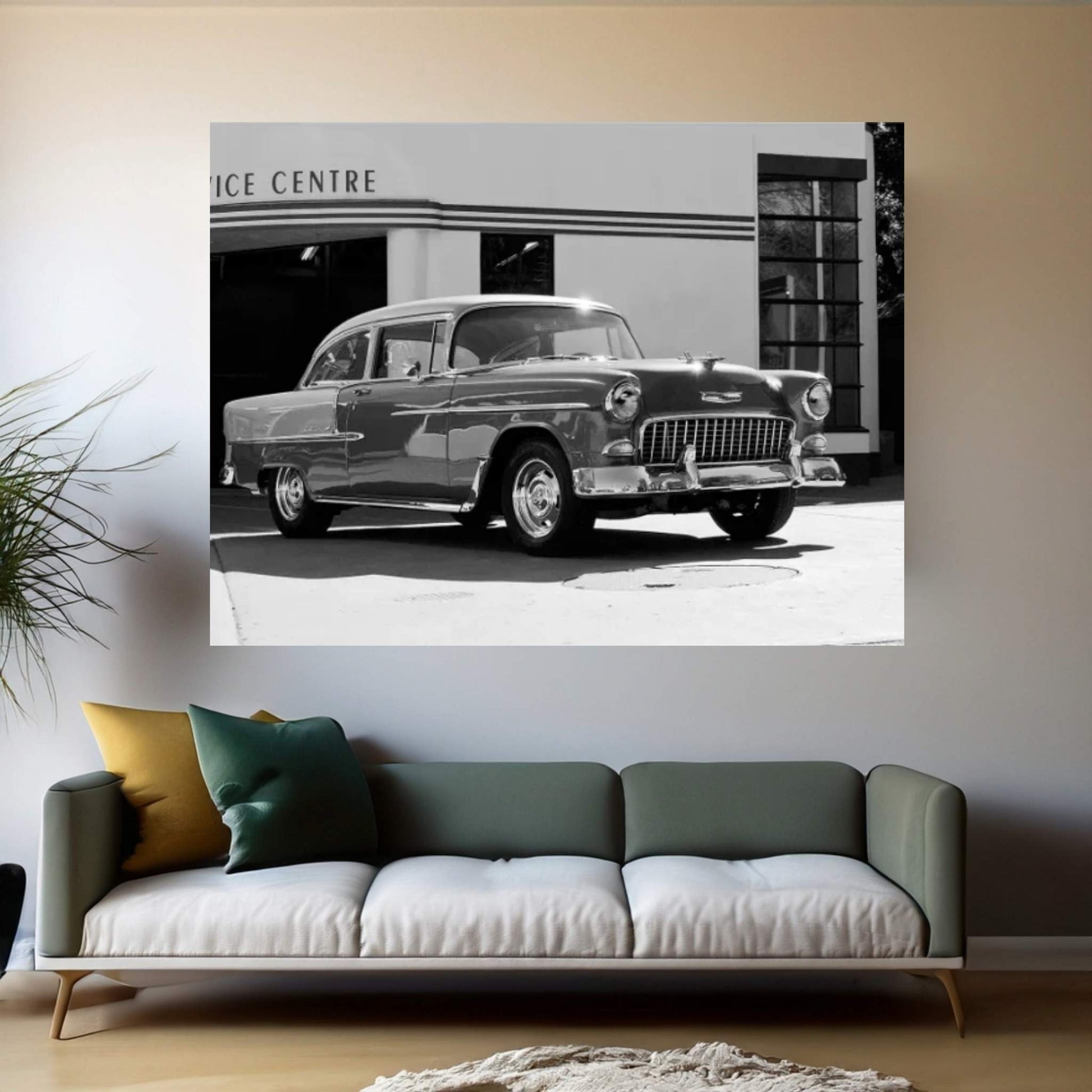 1955 Chevy Bel Air, Black &White Canvas Wall Art - Y Canvas