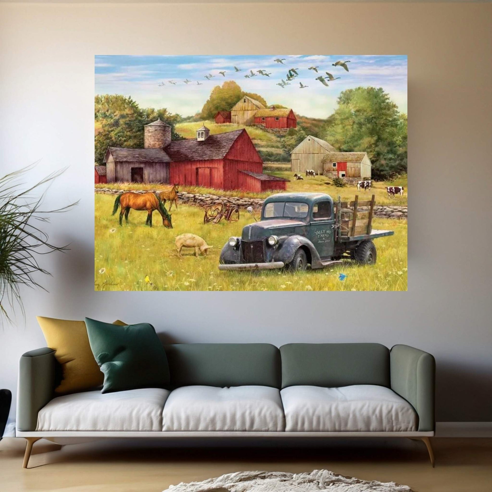 Tally Ho Farms And Truck Canvas Wall Art - Y Canvas