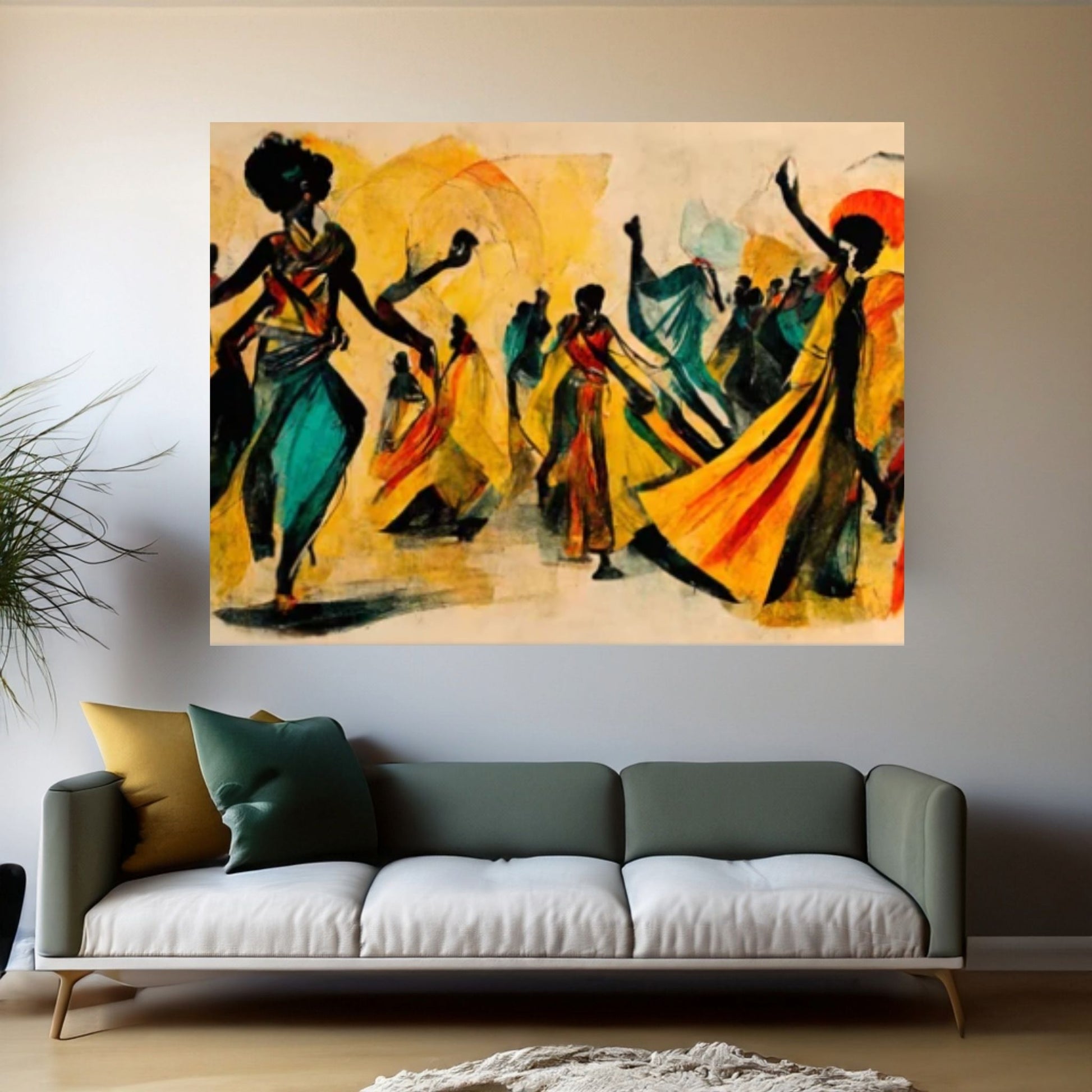 Modern African Canvas Wall Art - Colorful and Abstract Dancing People - Y Canvas