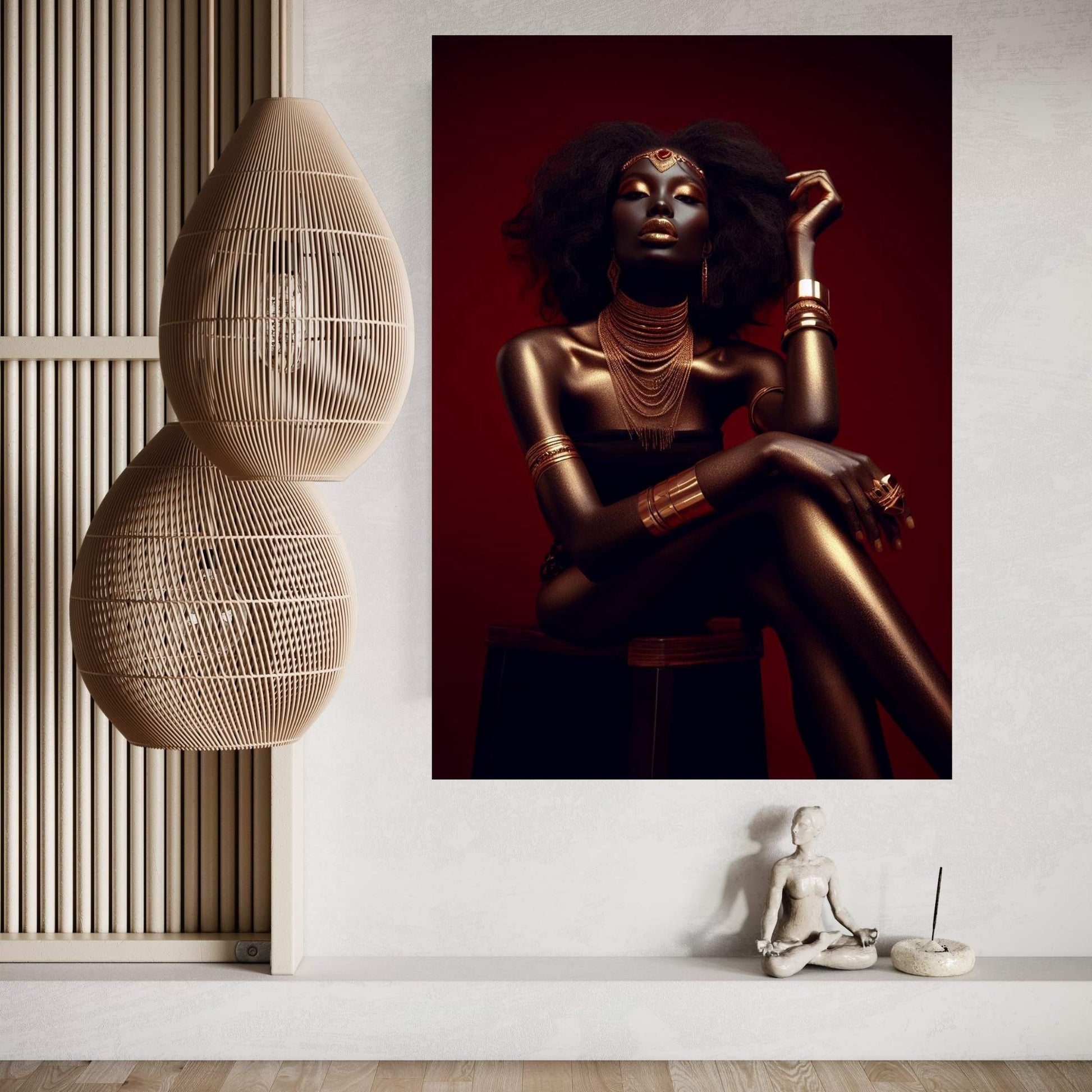 African Black Woman Gold Make-up Canvas Canvas Wall Art - Y Canvas