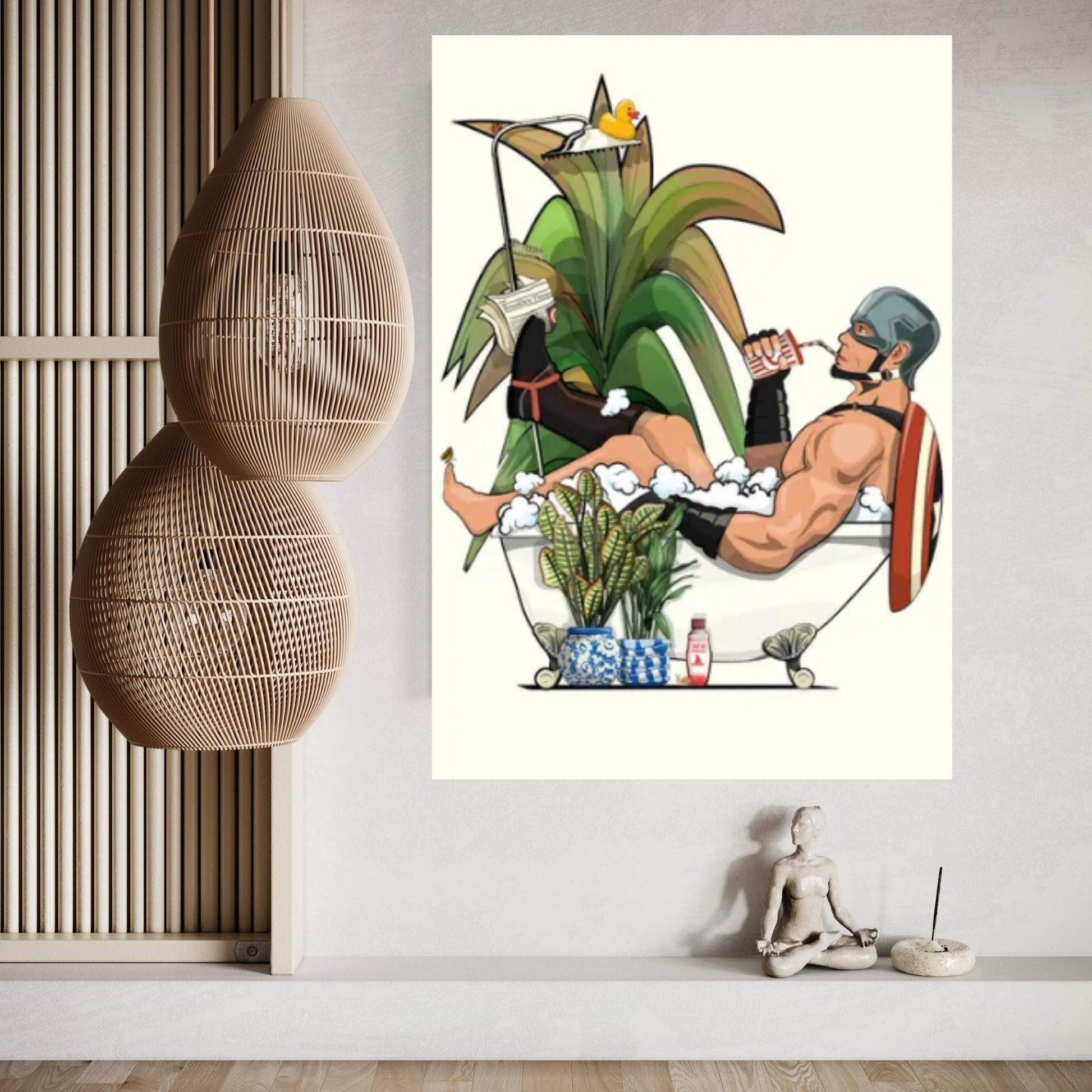 Captain American In The Bath Canvas Wall Art - Y Canvas