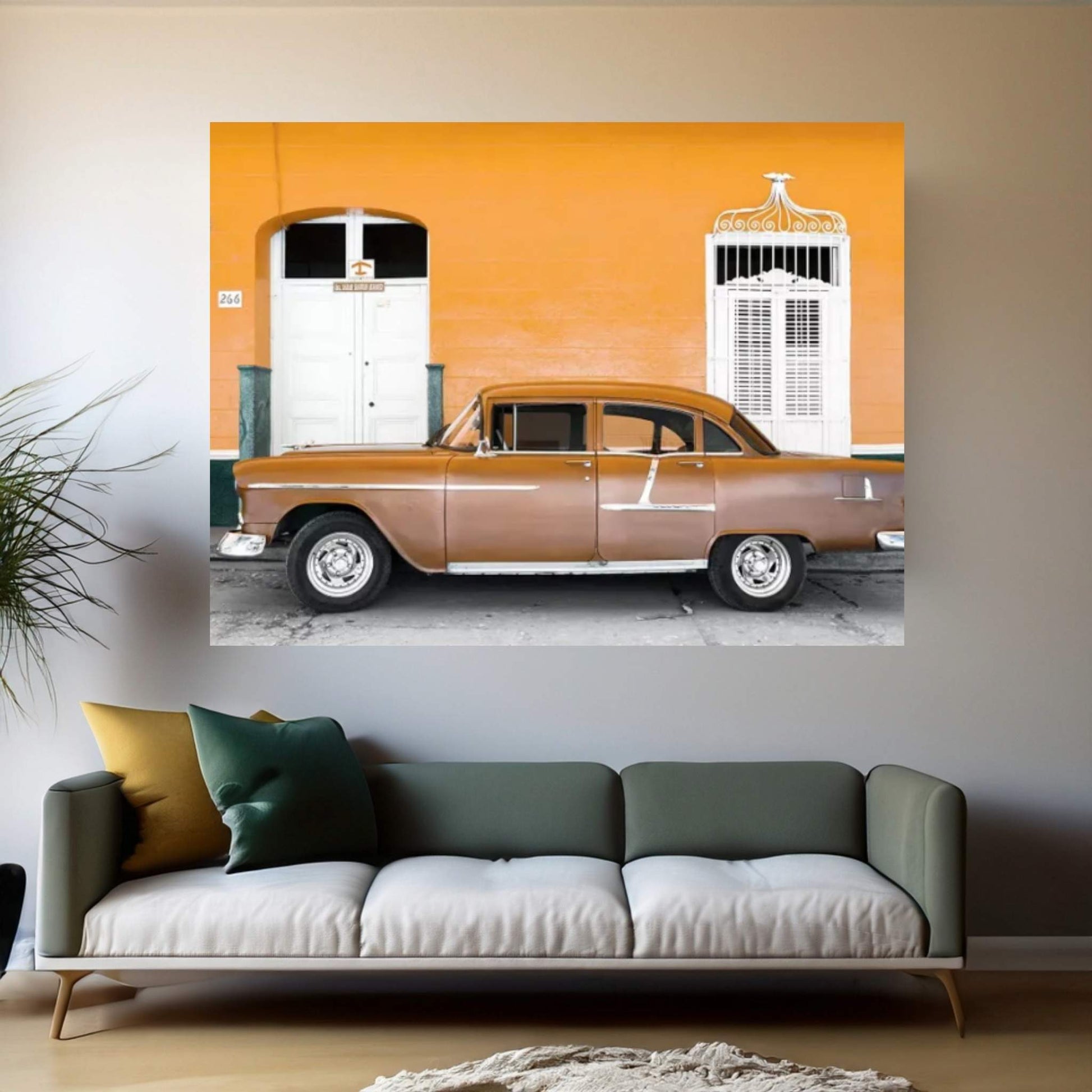 Old Orange Car Canvas Wall Art - Y Canvas