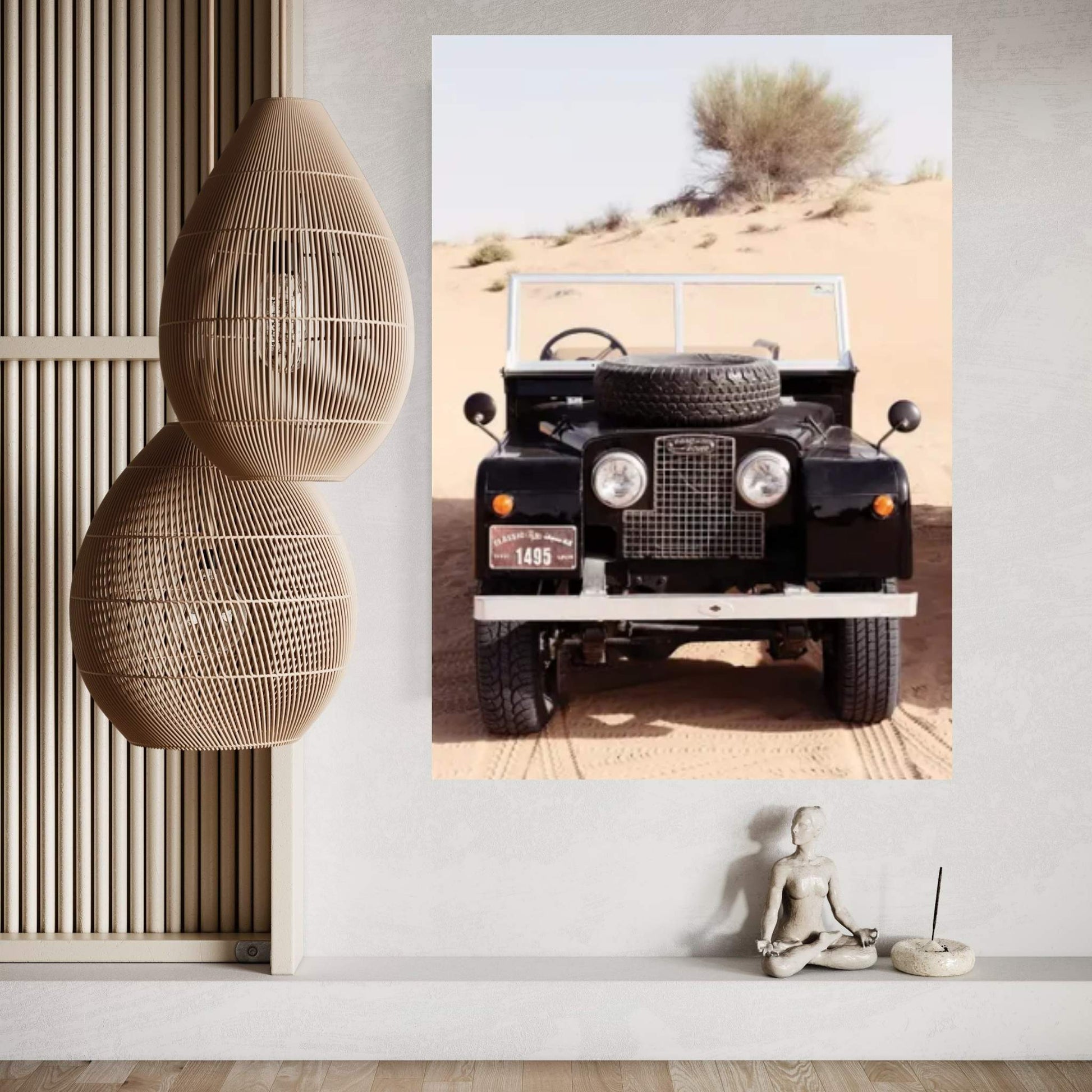 Dubai UAE - Classic Black Land Rover Canvas Wall Art - Y Canvas