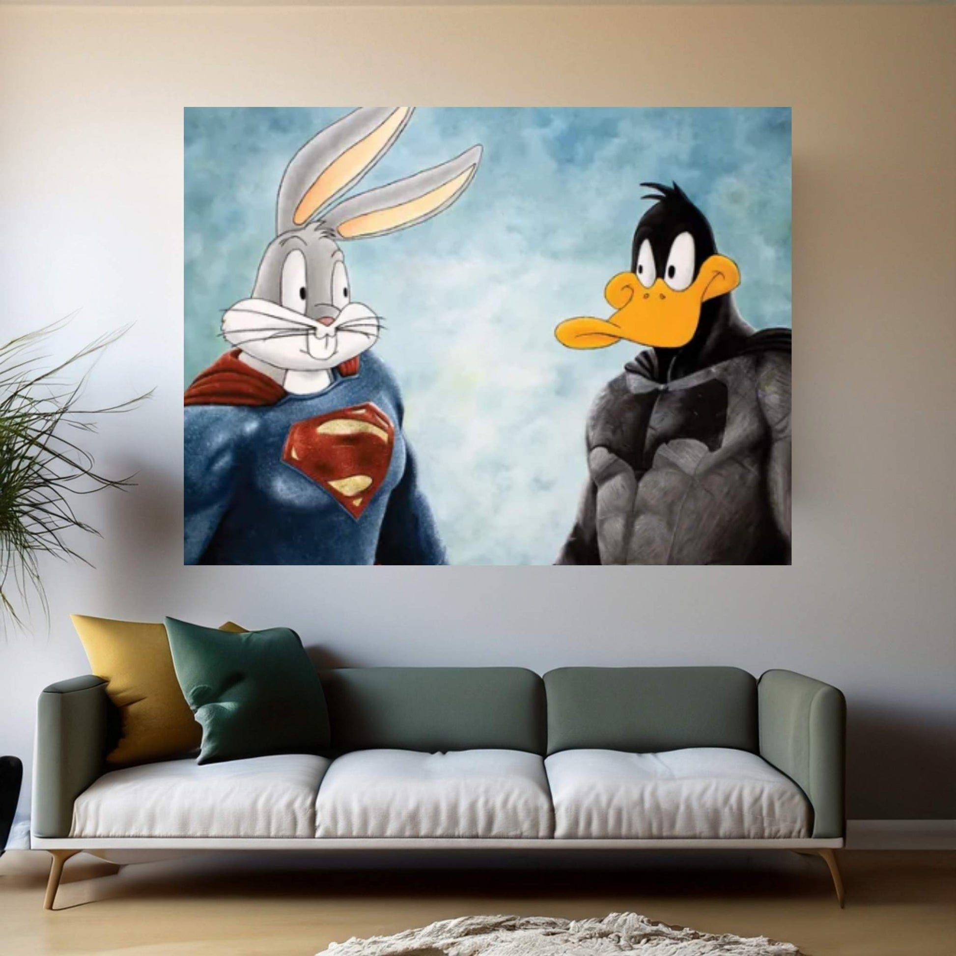 Batduck V Superbunny Canvas Wall Art - Y Canvas