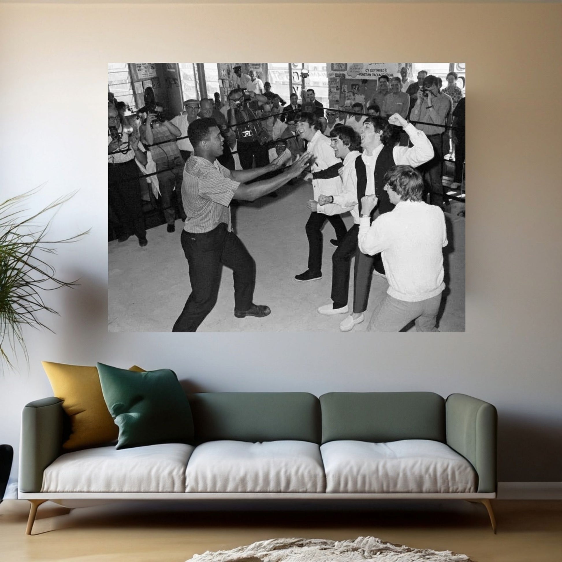 The Beatles in Ring with Muhammad Ali Canvas Wall Art - Y Canvas