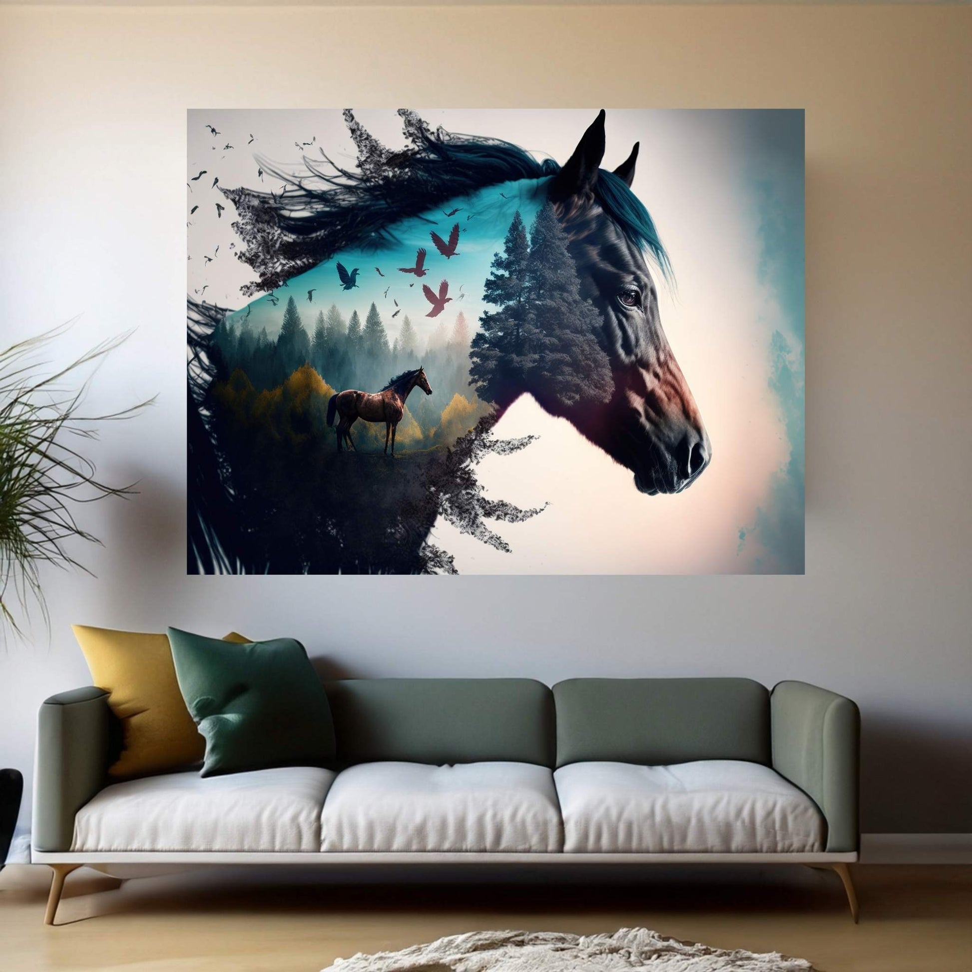 Modern Abstract Beautiful Black Horse Canvas Wall Art , Animal Wall Art - Y Canvas