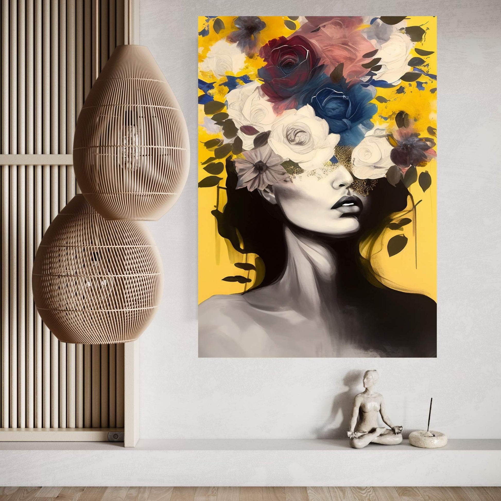 Woman Portrait Flower Head Canvas Wall Art - Y Canvas