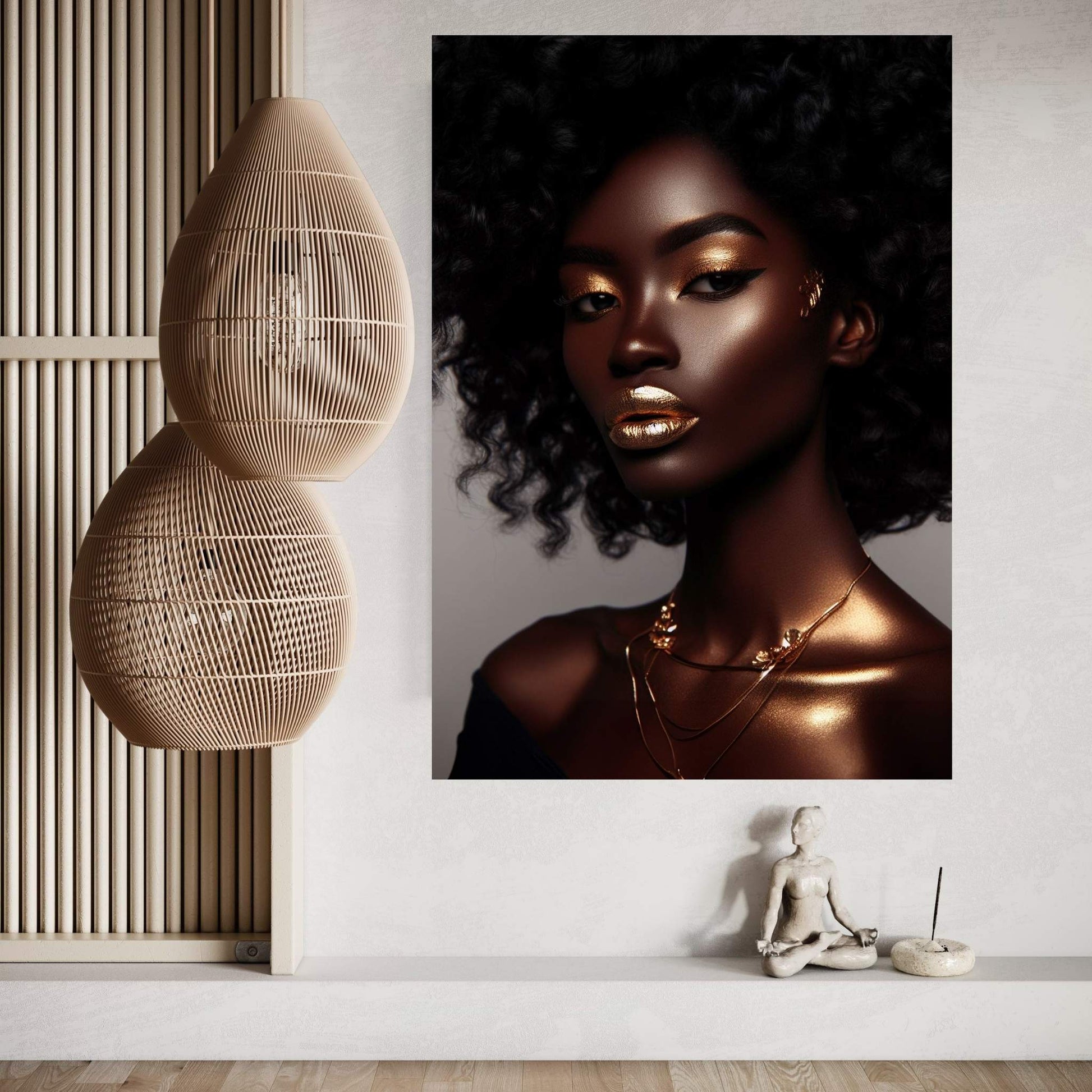 African Black Woman Gold Make-up Canvas Portrait Canvas Wall Art - Y Canvas