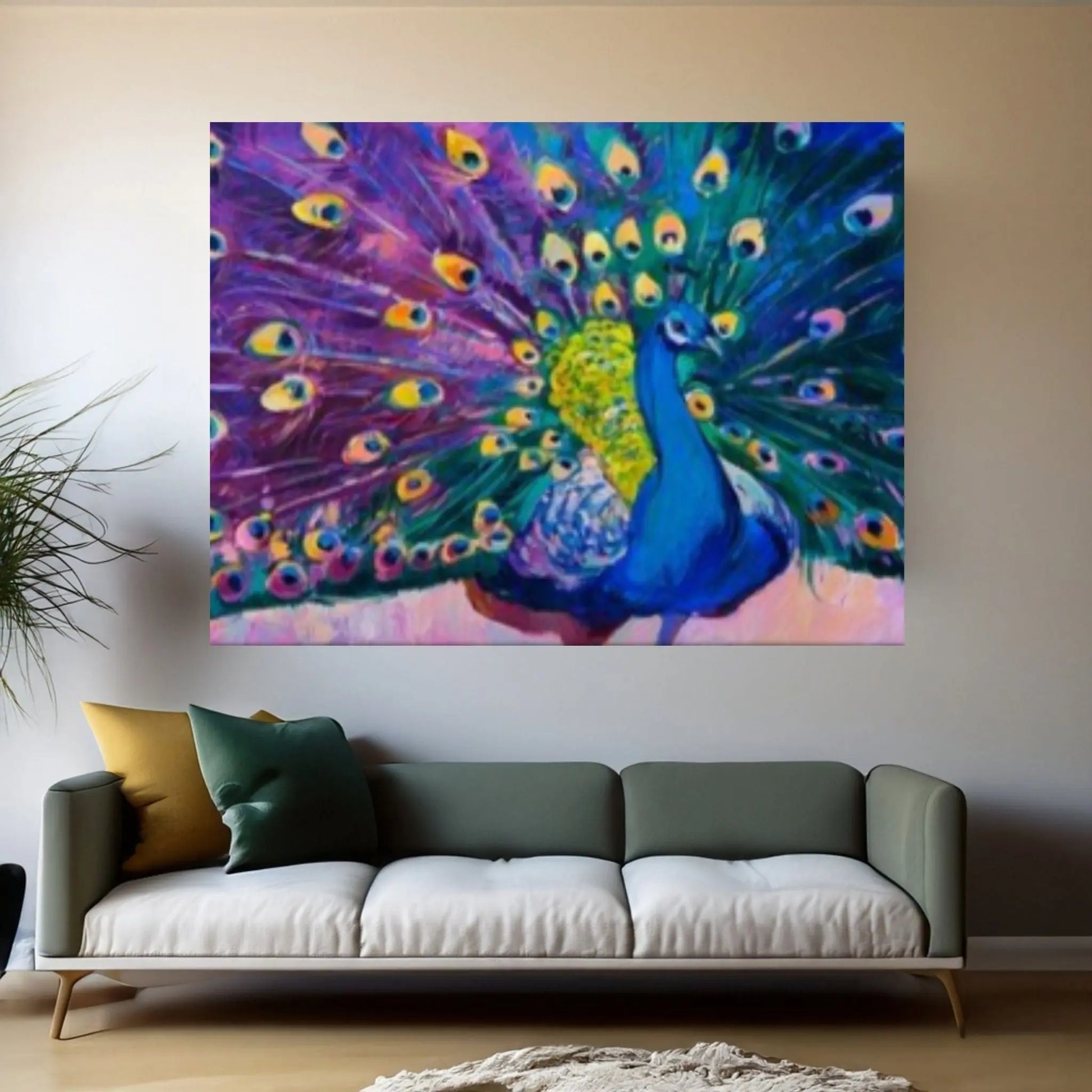 Painting Style Art Canvas Colorful Peacock Feather Animal Art Canvas Wall Art - Y Canvas