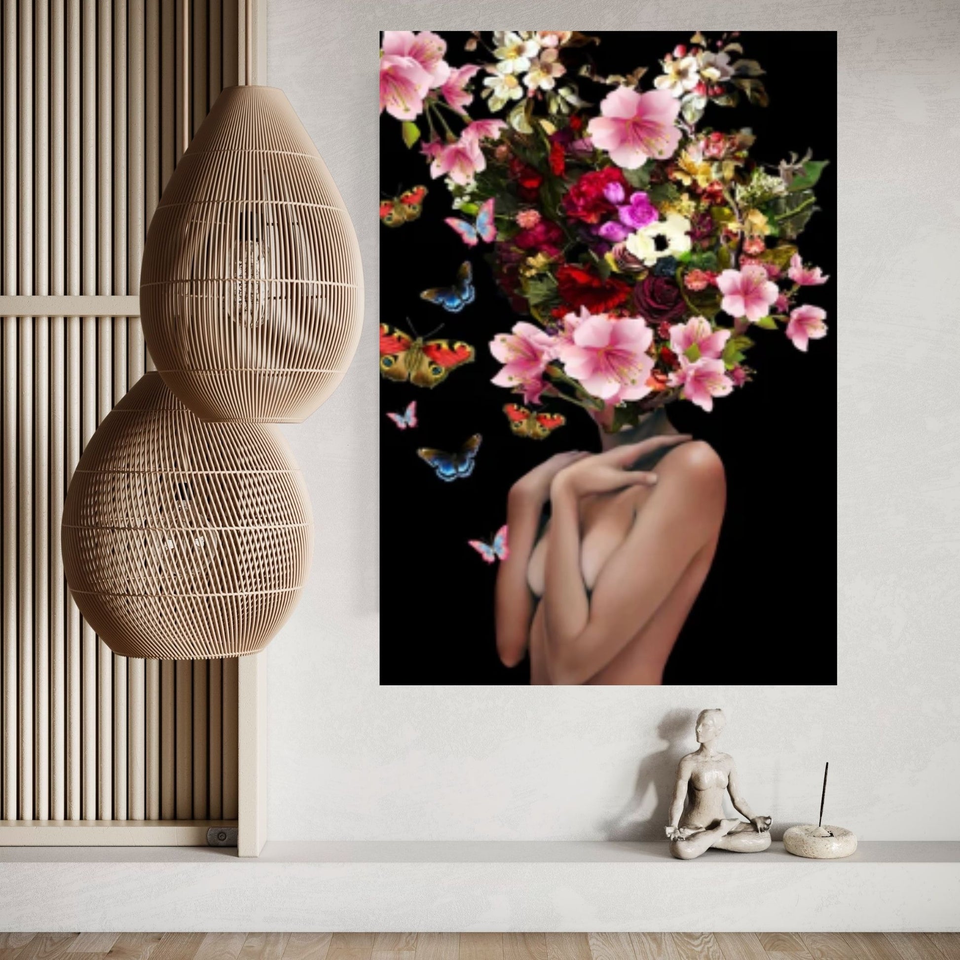 Woman and Colorful Rose Canvas Art, Blooming Woman Head, Floral Woman Art - Y Canvas