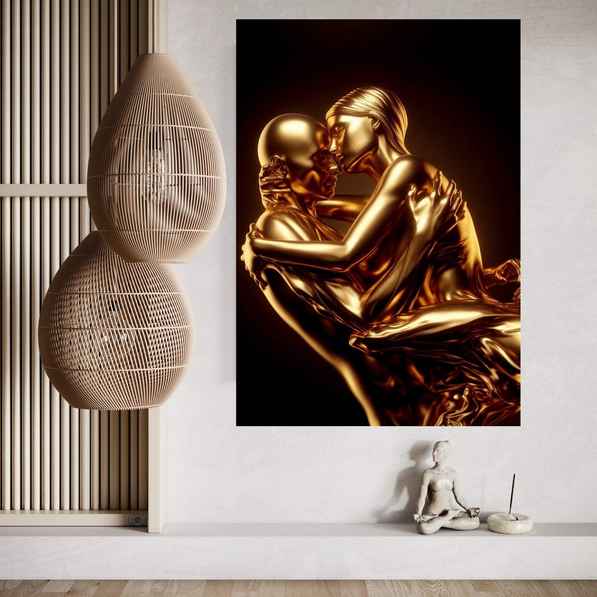 Metalic Gold Love Couple Canvas Wall Art - Y Canvas