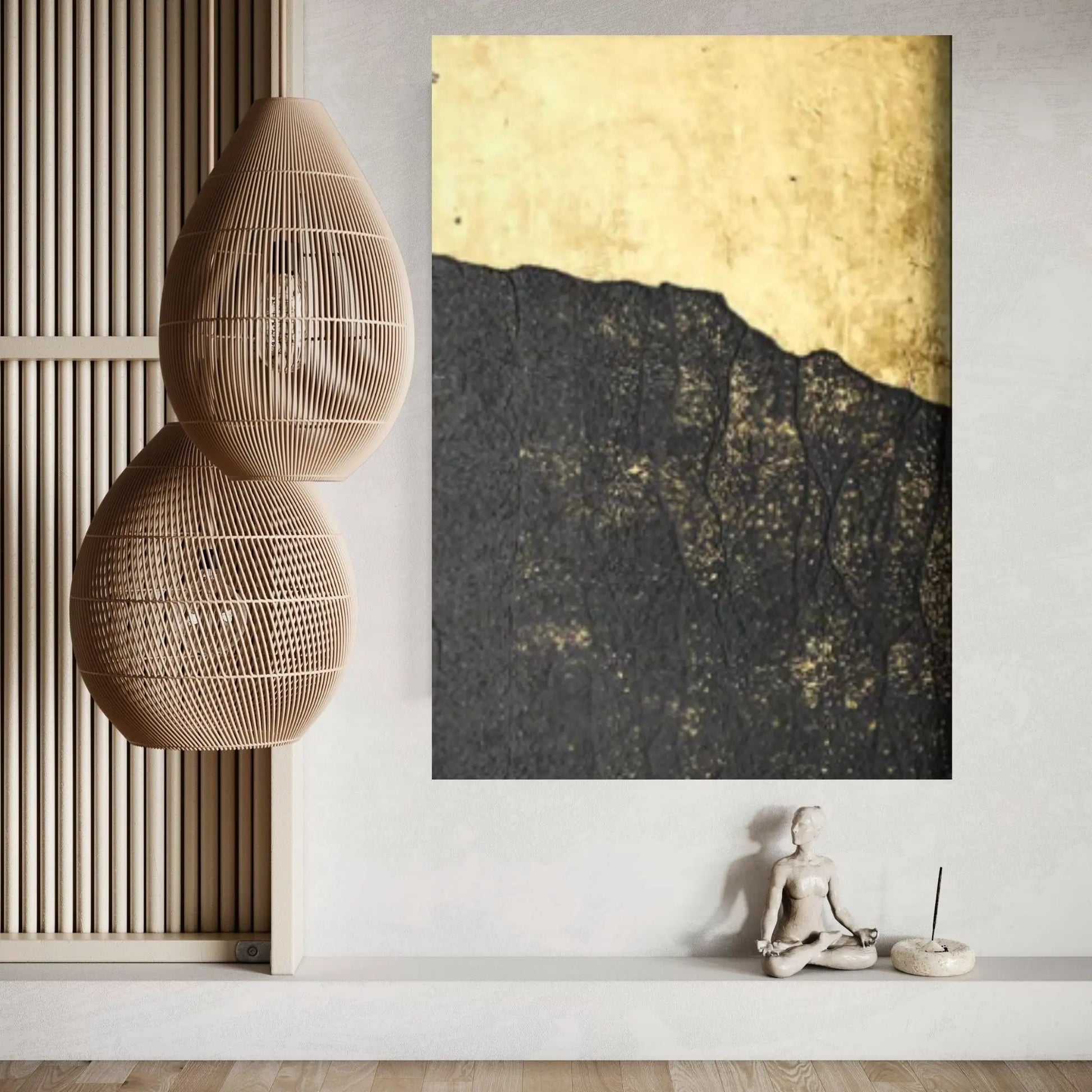 Abstract Gold Leaf Landscape Oil Painting on Canvas Gold Foil Texture Acrylic Canvas Wall Art Print Poster - Y Canvas