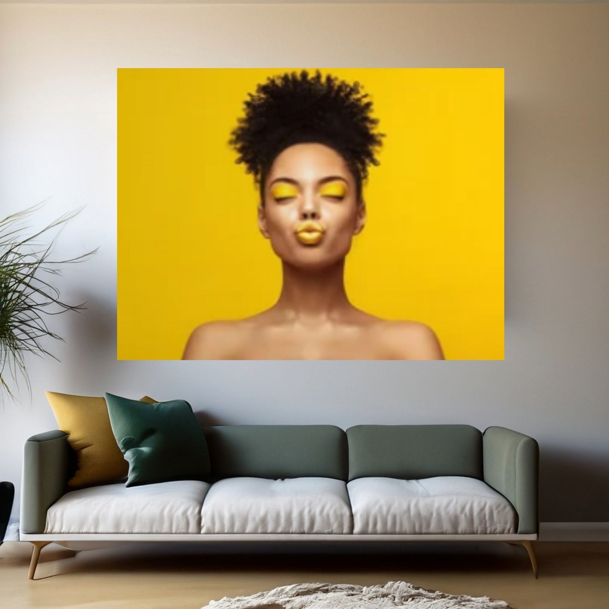 African Art Wall Decor, African Woman Makeup Wall Art, Abstract Canvas Art, Modern Gold Lips Wall Art - Y Canvas