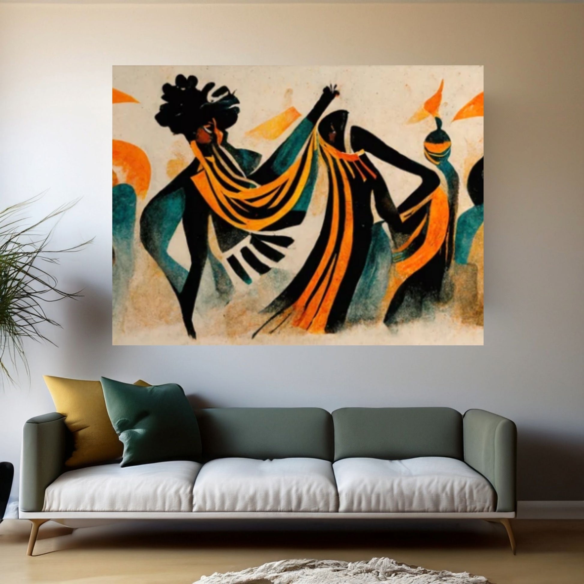 Modern African Canvas Wall Art - Colorful and Abstract Dancing People - Y Canvas