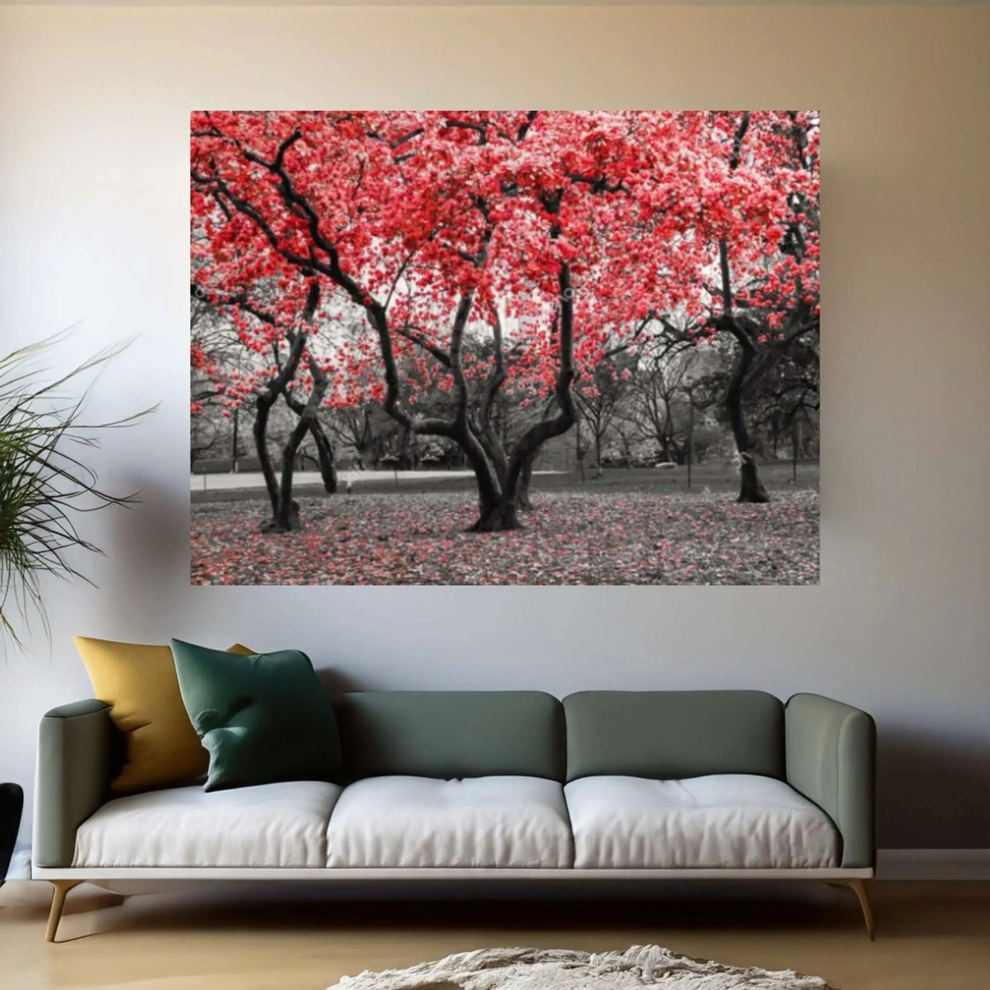 Landscape Contrast Tree Scenery Red Tree Wall Art - Y Canvas