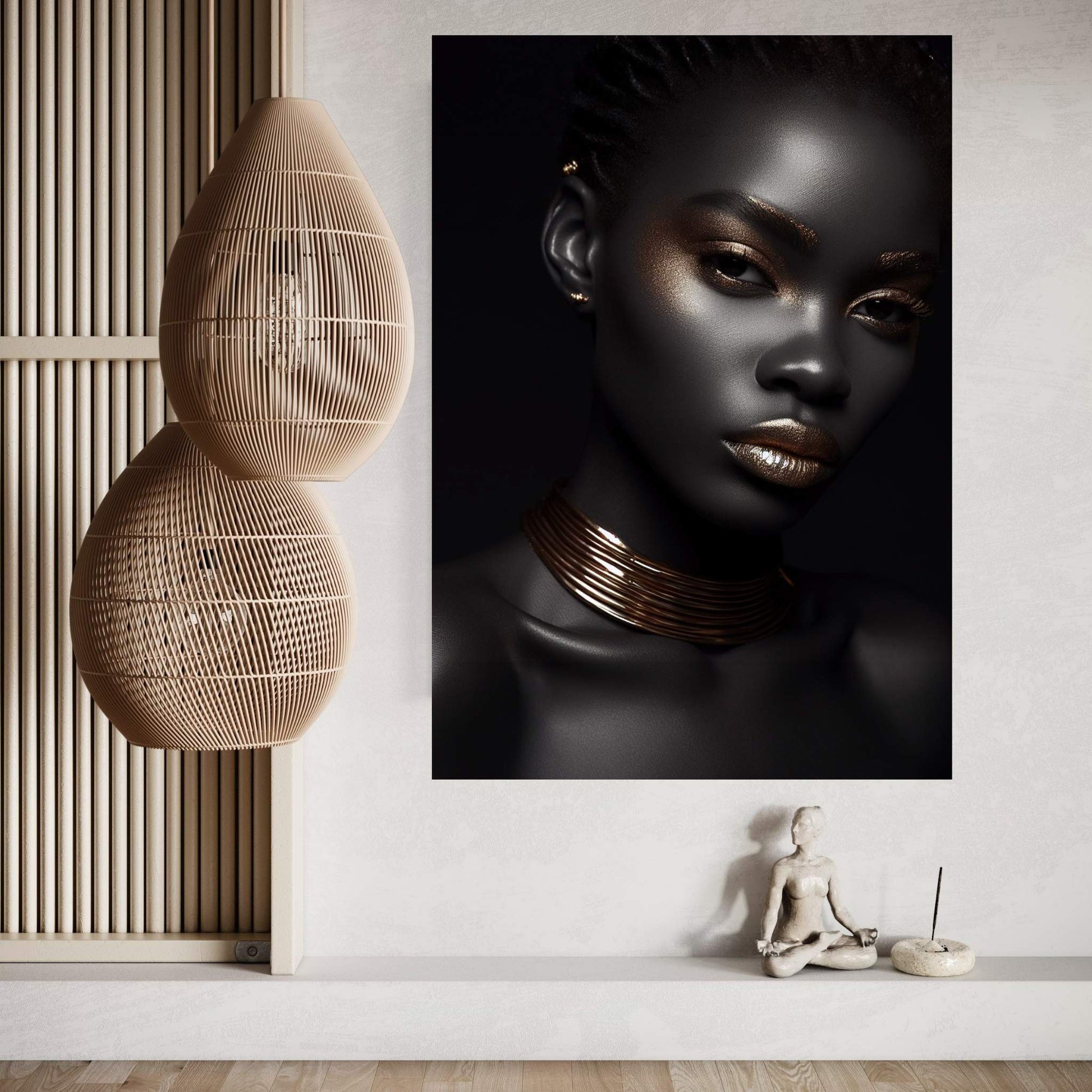 African Black Woman Gold Make-up Canvas Portrait Canvas Wall Art - Y Canvas