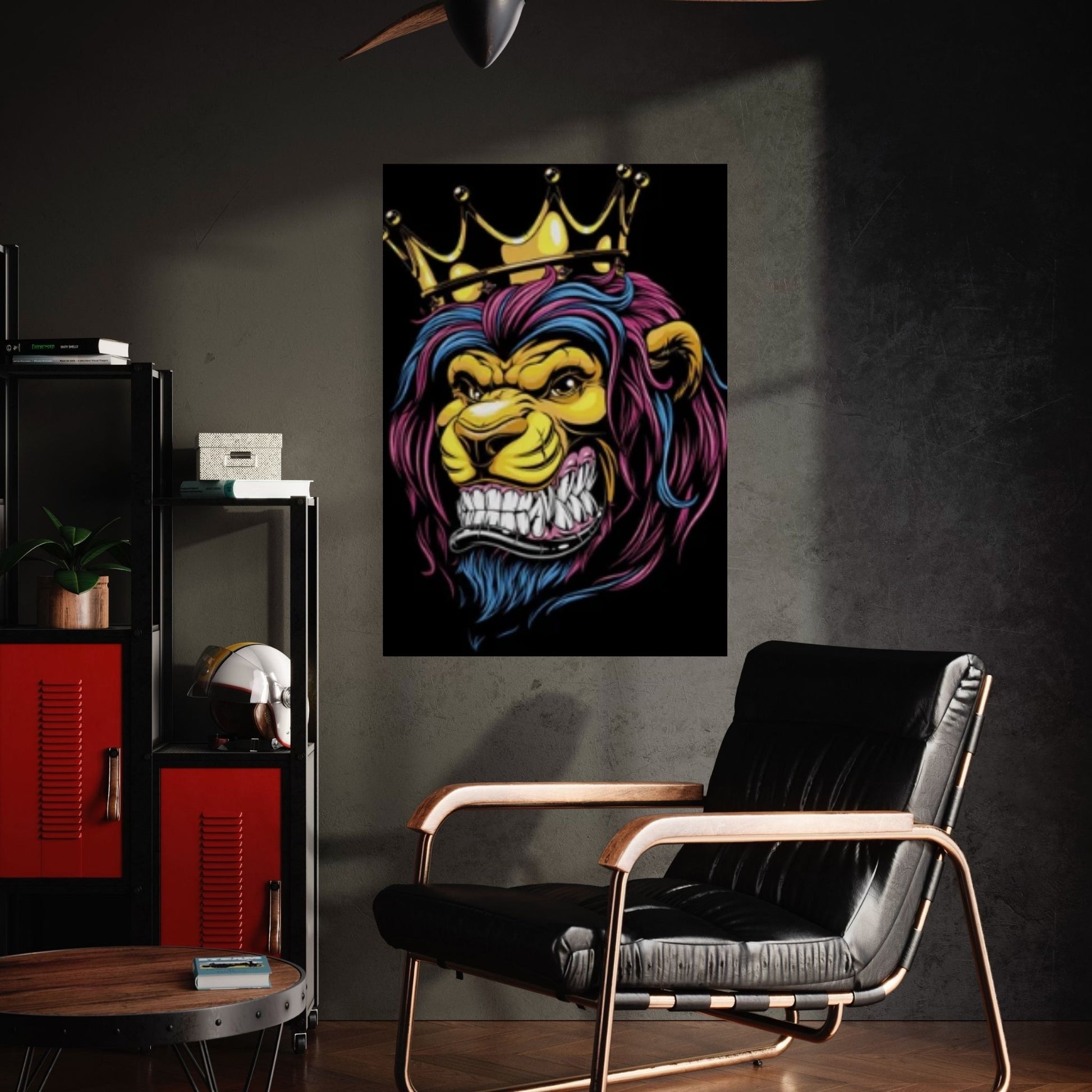 African King Banksy Cartoon Lion Canvas Wall Art - Y Canvas