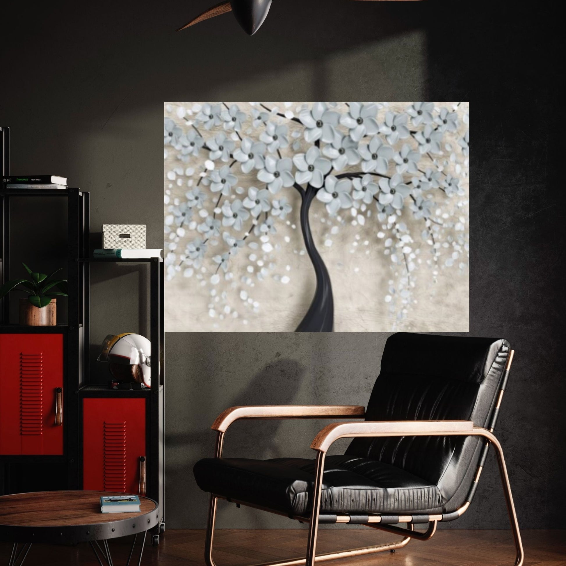 3D Tree With White Flowers Oil Painting On Canvas, White Cherry Flower, Large Wall Art, Palette Knife Painting - Y Canvas