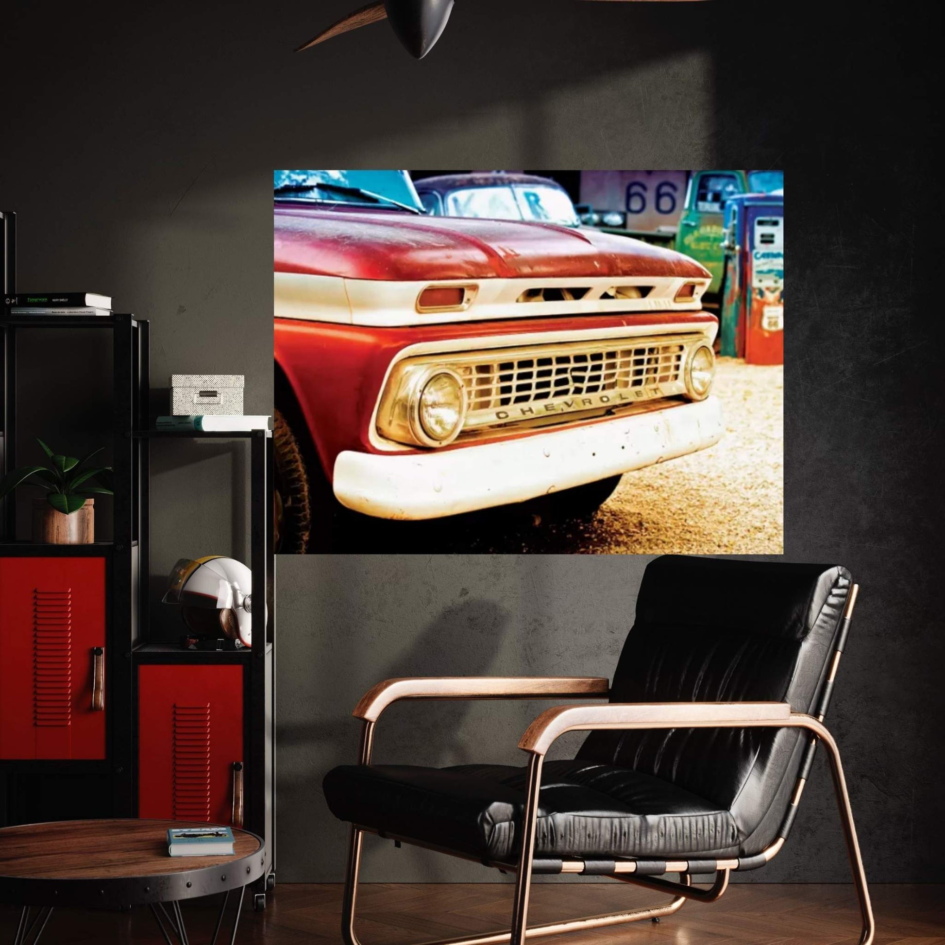 Classic Chevrolet Grill At U.S Route 66 Fill-Up Station Canvas Wall Art - Y Canvas