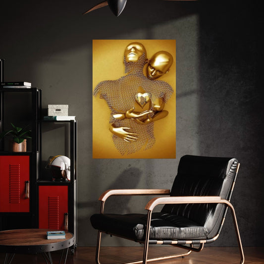 Couple Kissing Canvas Wall Art Gold Modern Stunning Wall Decor, Love heart Wall Art - Y Canvas