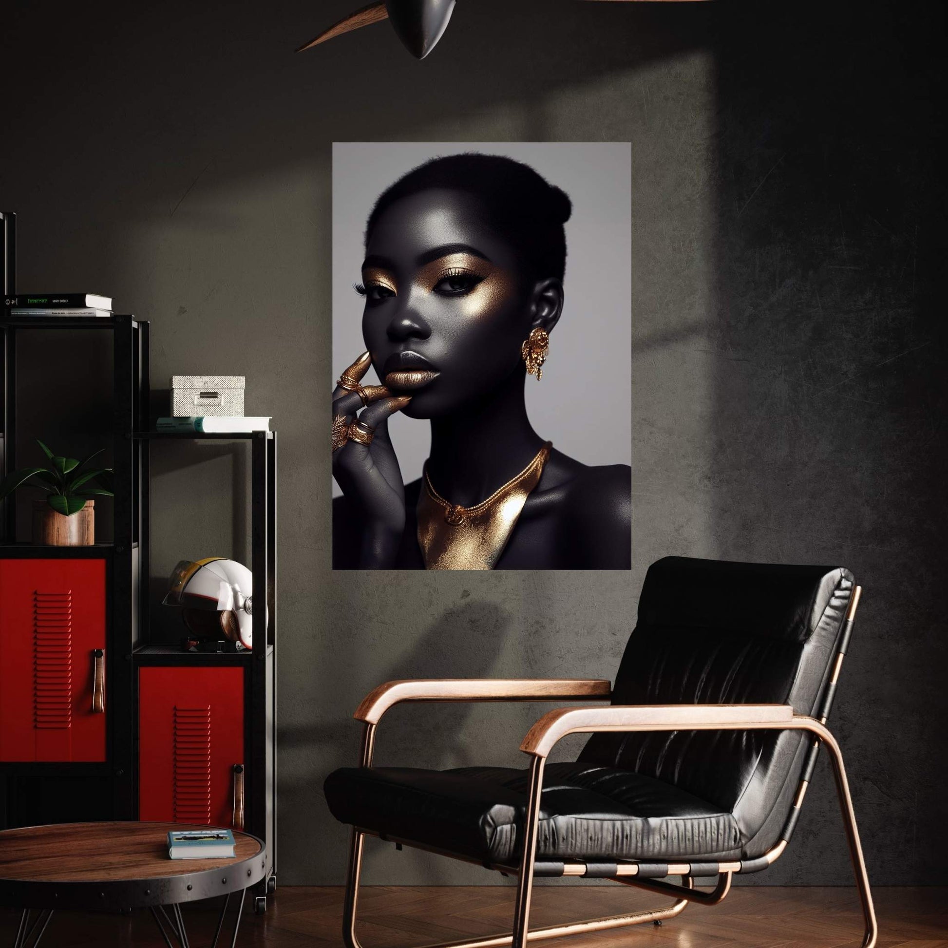 African Black Woman Gold Make-up Canvas Portrait Canvas Wall Art - Y Canvas