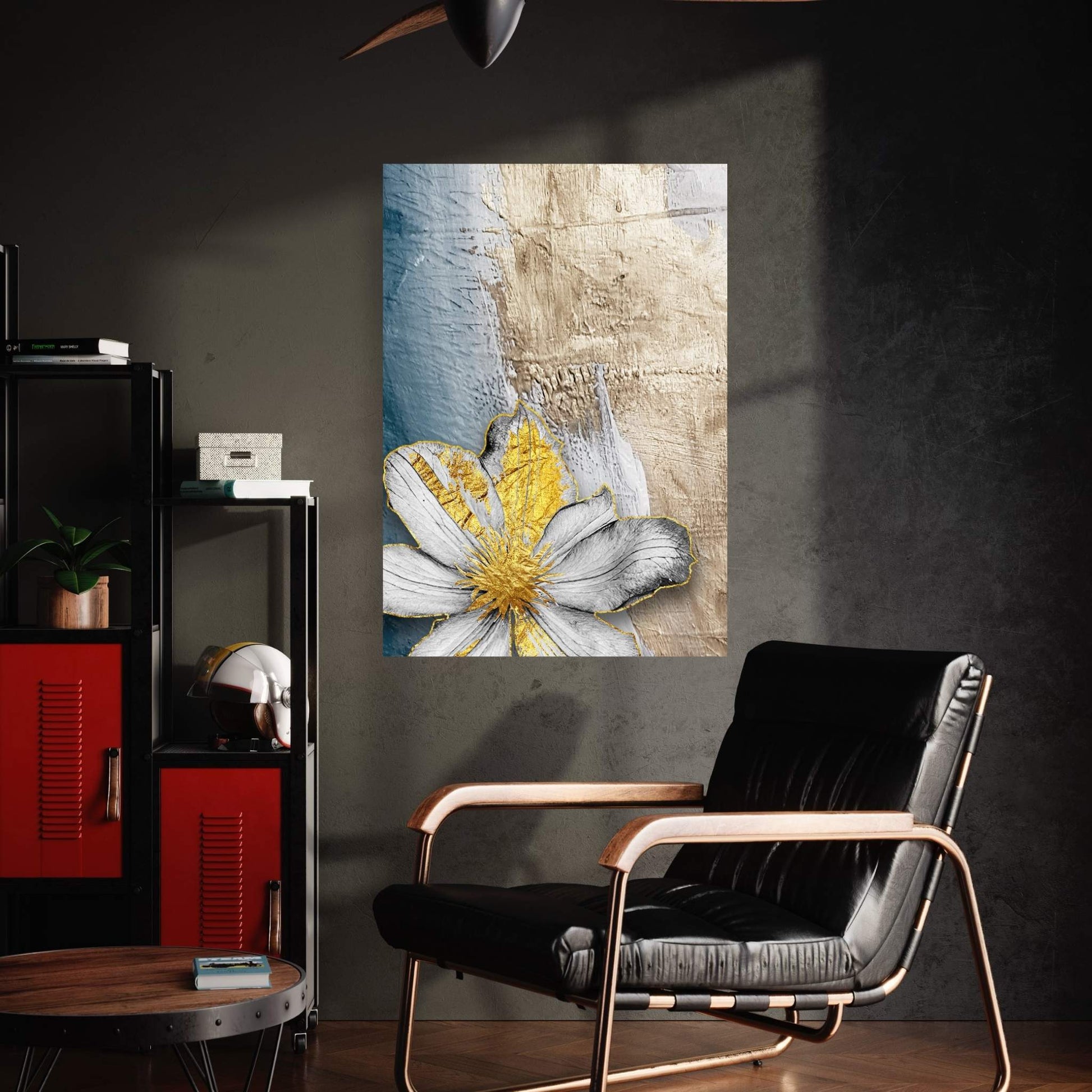 White Flower with Gold Detail Modern Abstract Canvas Wall Art - Y Canvas