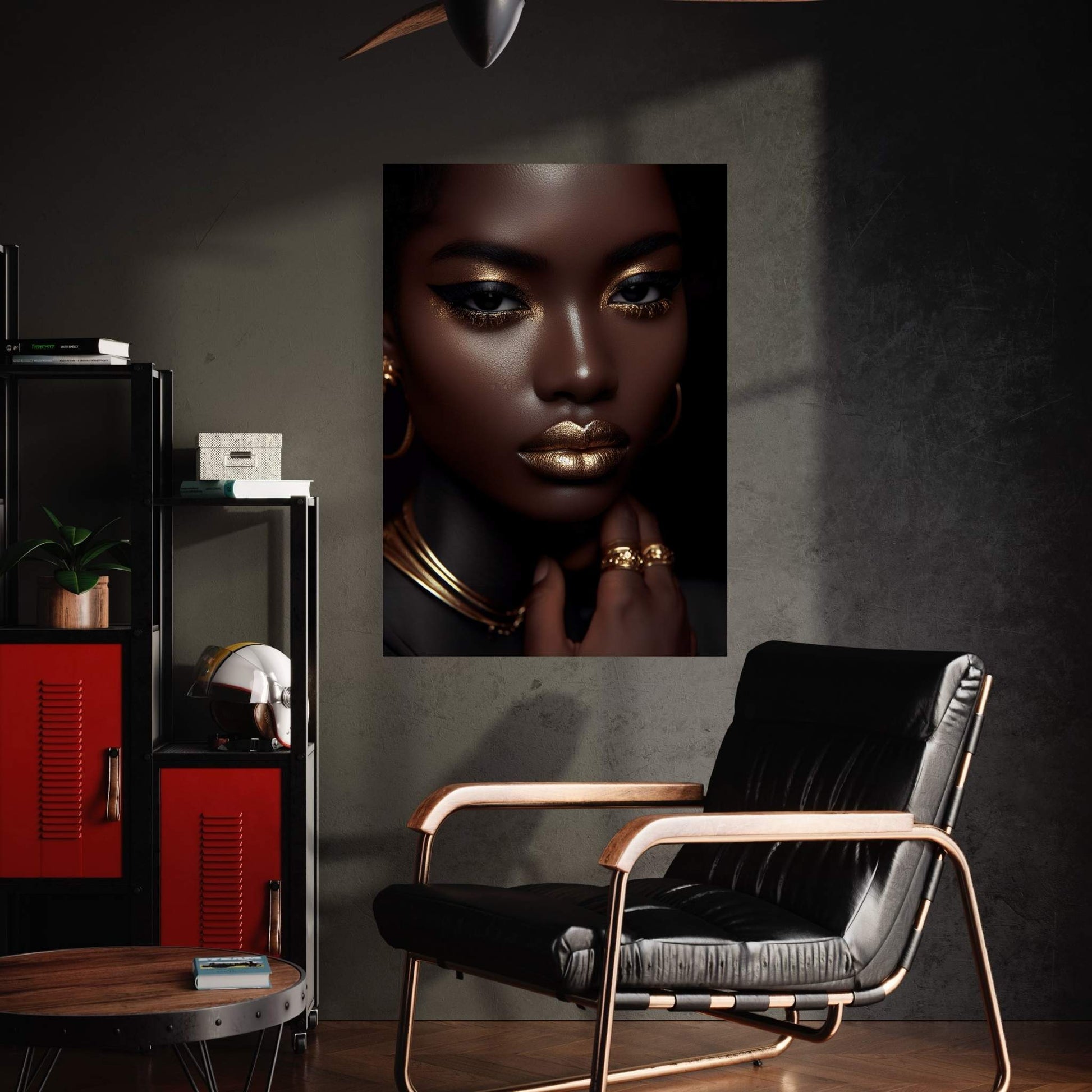 African Black Woman Gold Make-up Canvas Portrait Canvas Wall Art - Y Canvas