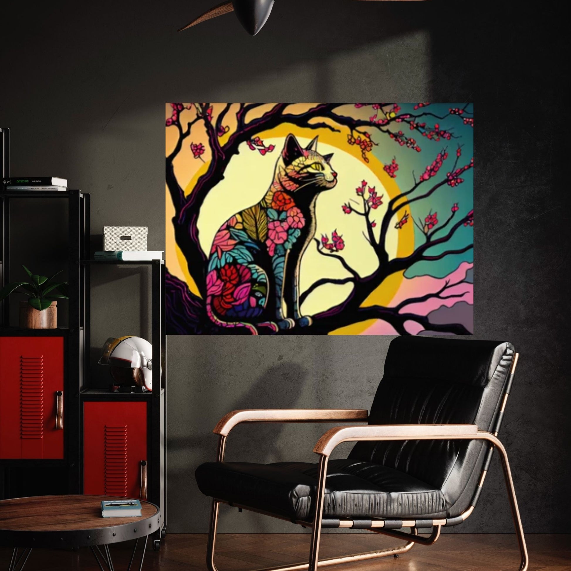 Cat Animal Canvas - Rainbow Cat- Japanese Cherry Tree - Picasso Style - Y Canvas