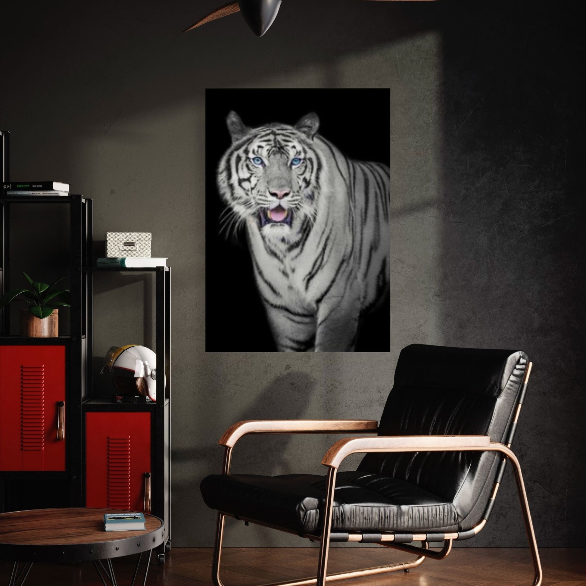 African Lion Canvas Wall Art, Black and white blue eyes lion Canvas Print - Y Canvas