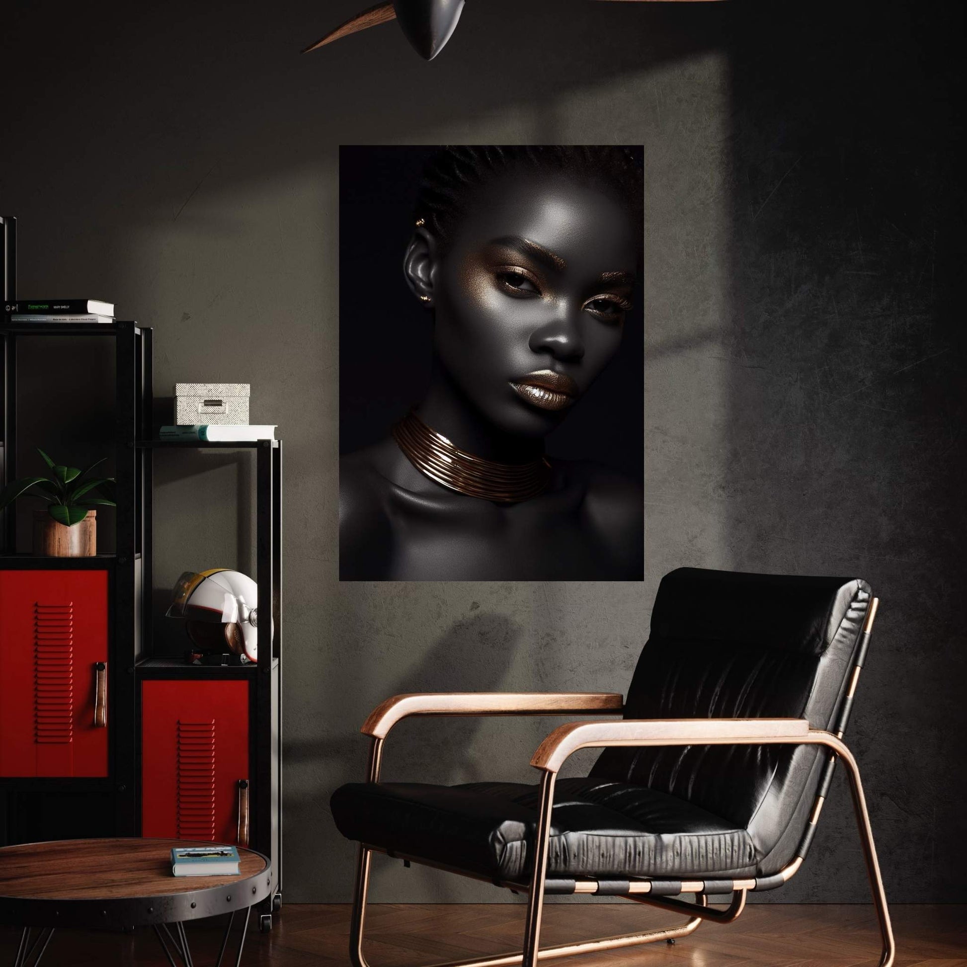 African Black Woman Gold Make-up Canvas Portrait Canvas Wall Art - Y Canvas