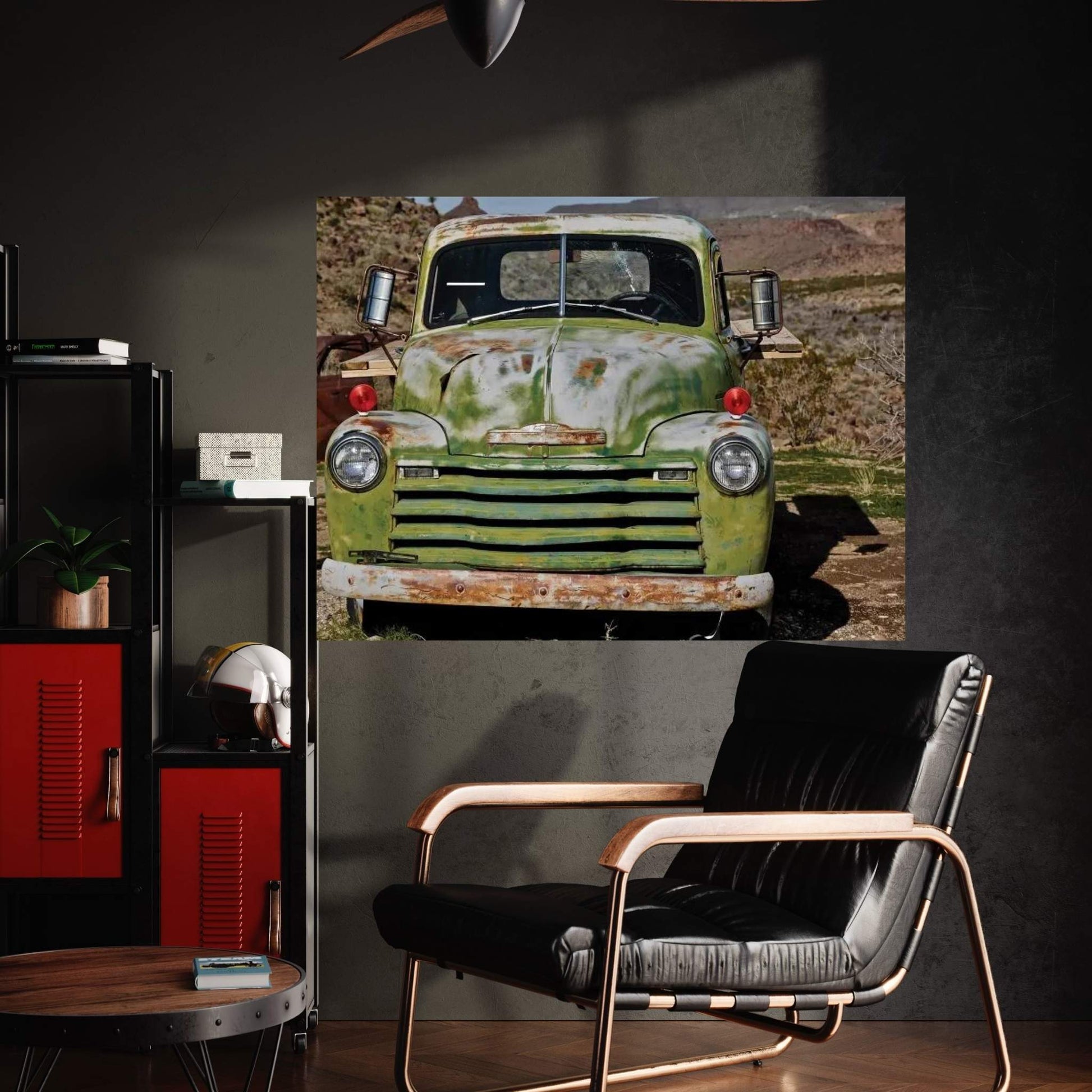 Green Chevorlet Route 66 Canvas Wall Art - Y Canvas