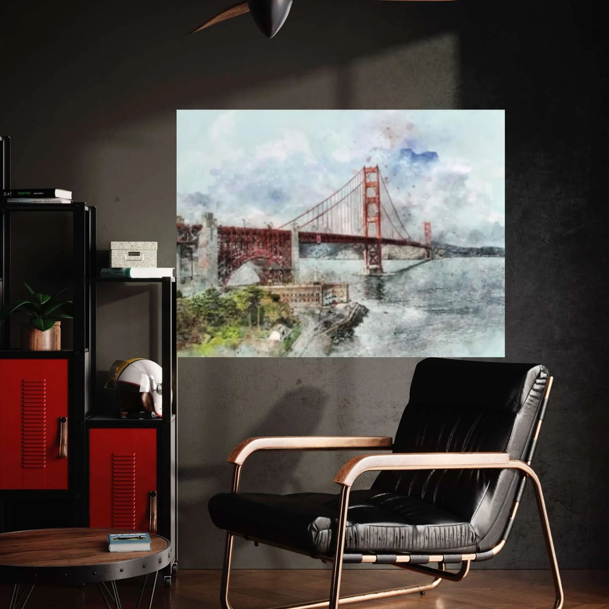 Wonderful Golden Gate Bridge Drawing Effect Canvas Painting Decor, Sea and Bridge Views Poster, San Francisco City - Y Canvas