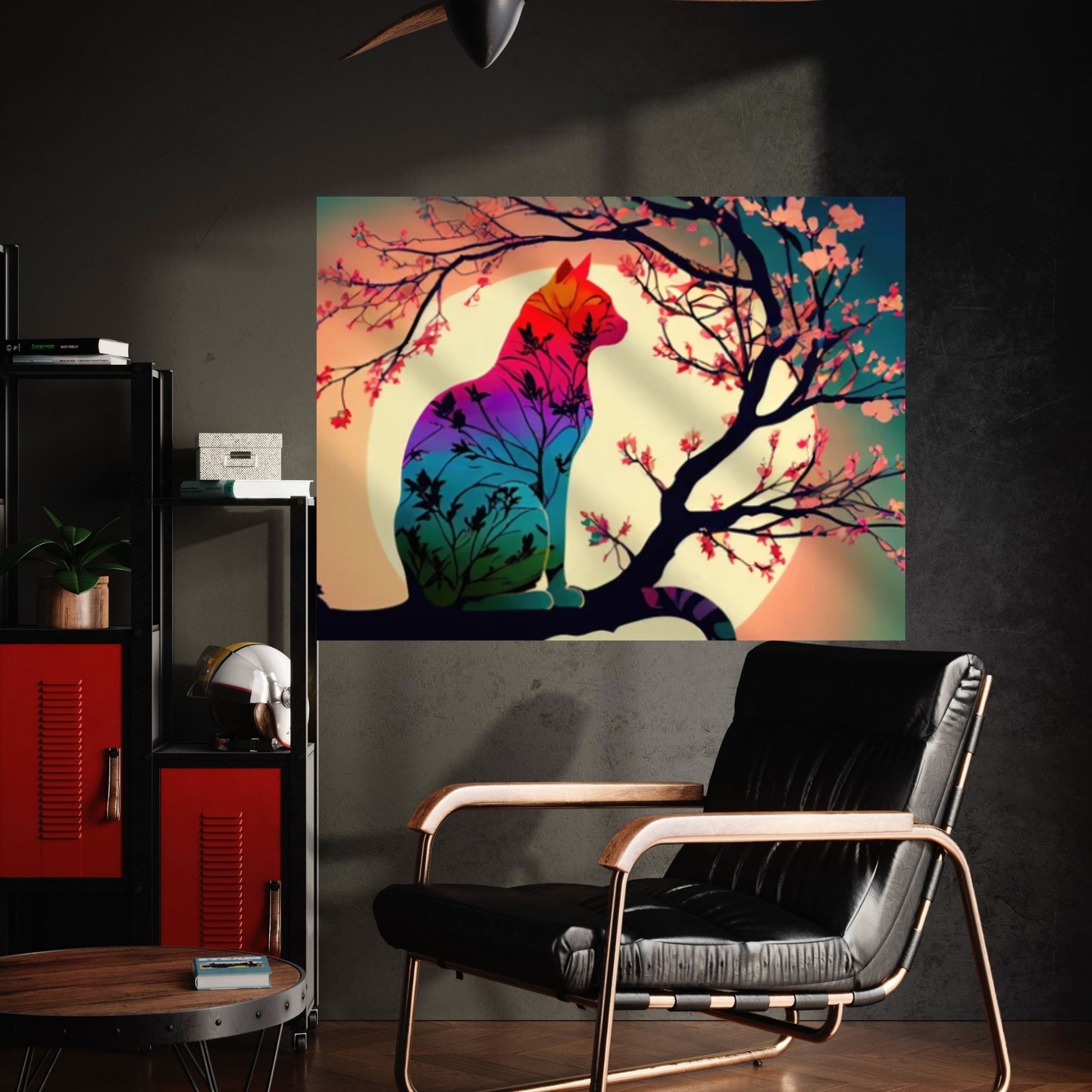 Cat Animal Canvas - Rainbow Cat- Japanese Cherry Tree - Picasso Style - Y Canvas