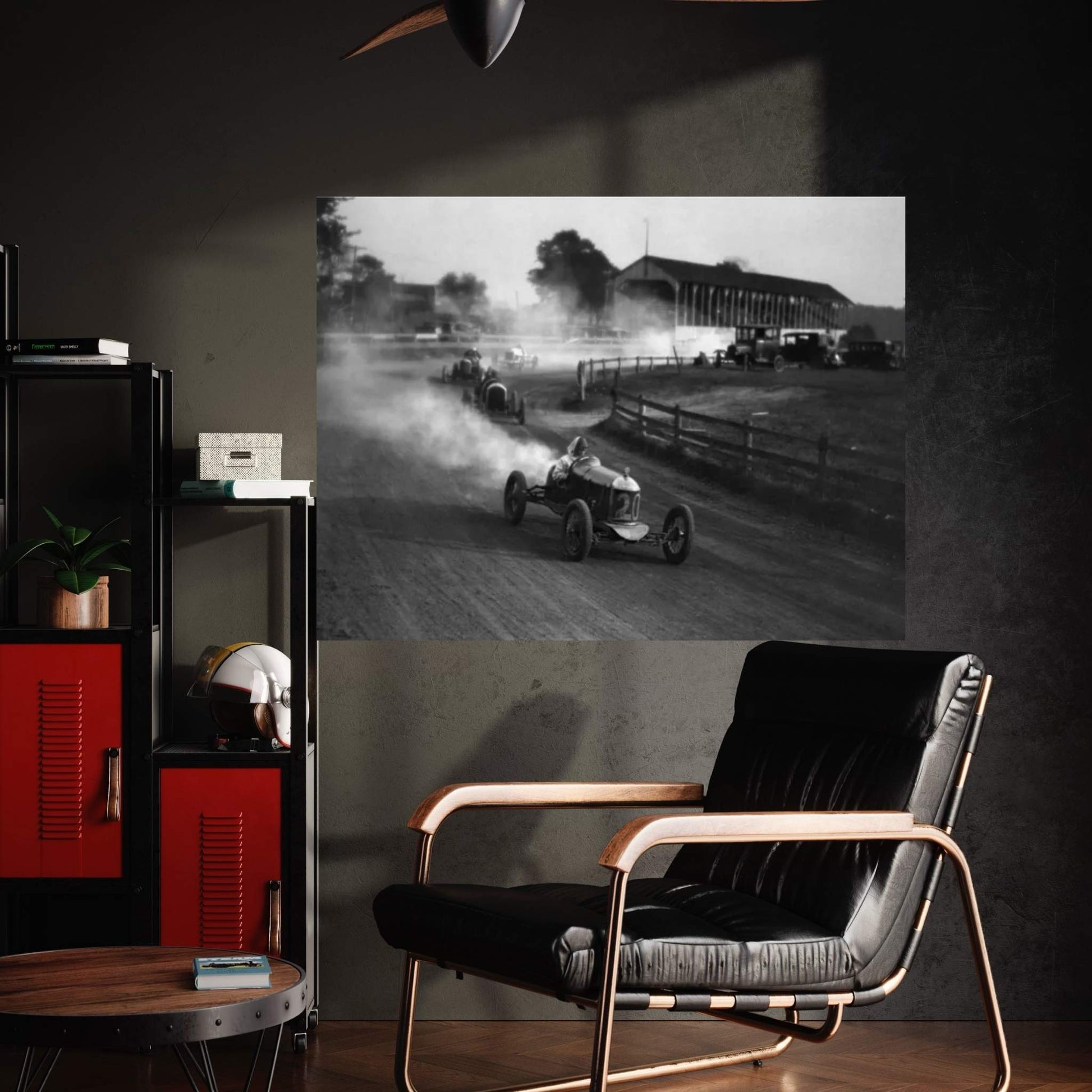 1930s Auto Race On Dirt Track With Cars Going Around Turn Kicking Up Dust Canvas Wall Art - Y Canvas