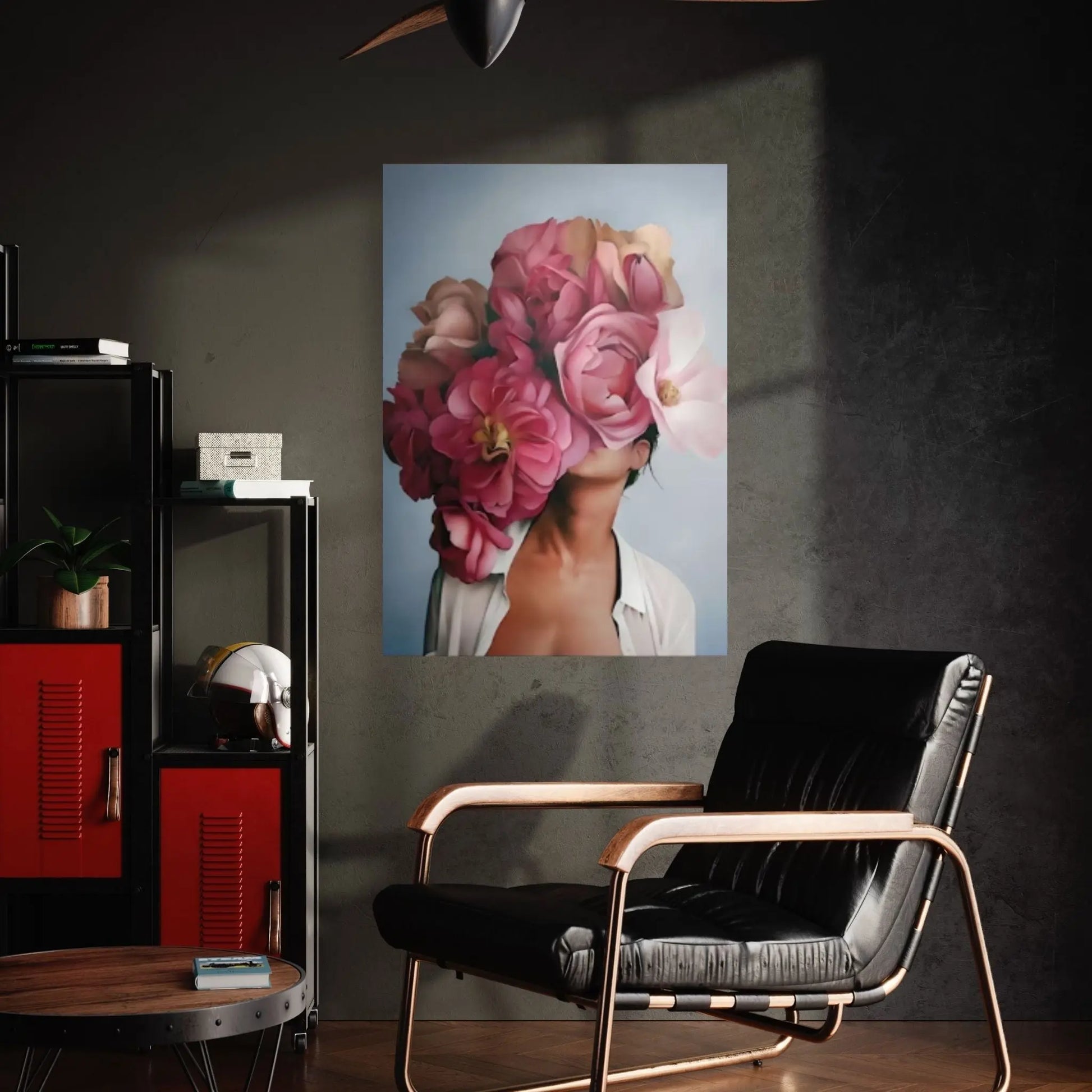 Pink Flower-Headed Woman Canvas Painting - Y Canvas