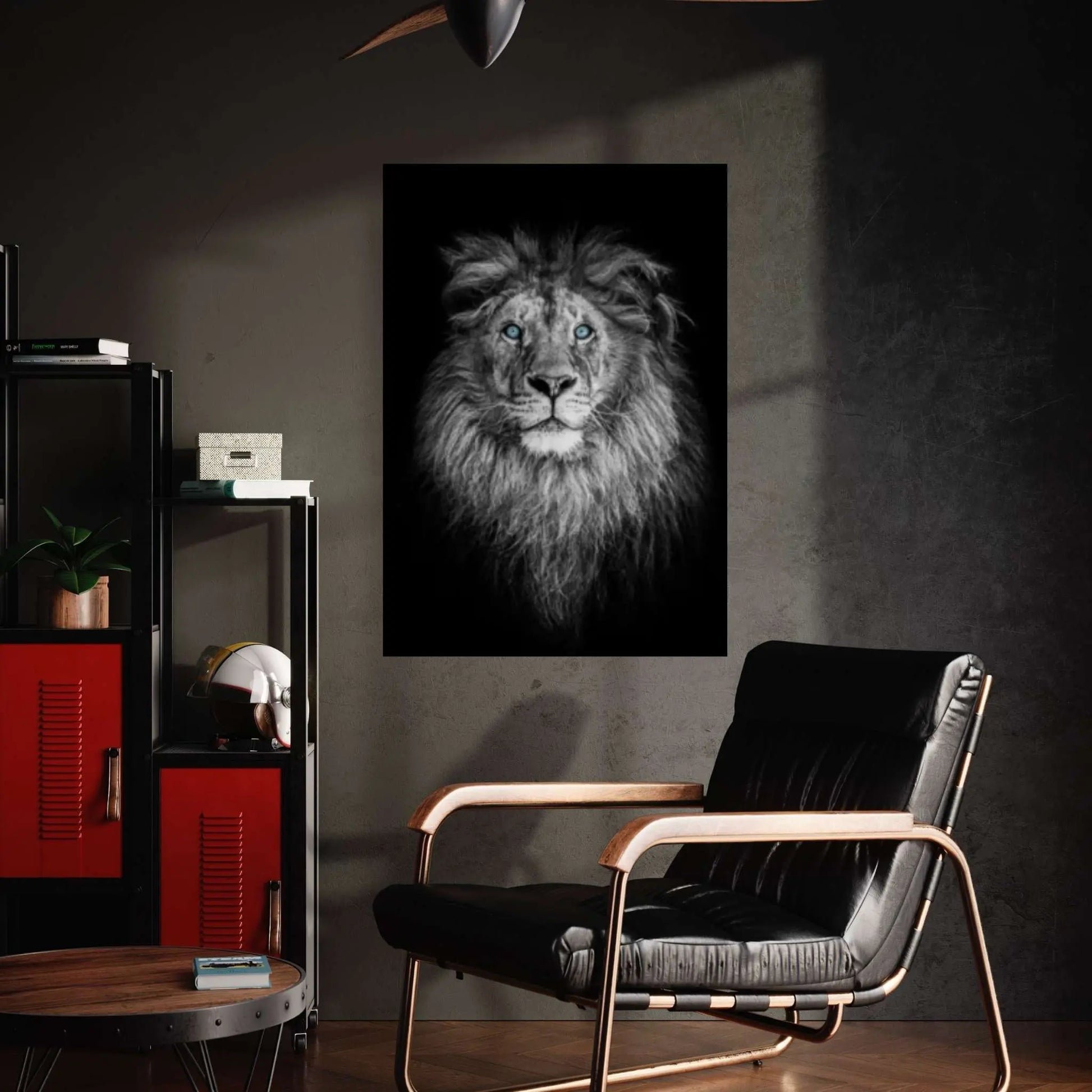 African Lion Canvas Wall Art, Lion wall art, black and white blue eyes lion Canvas Print - Y Canvas