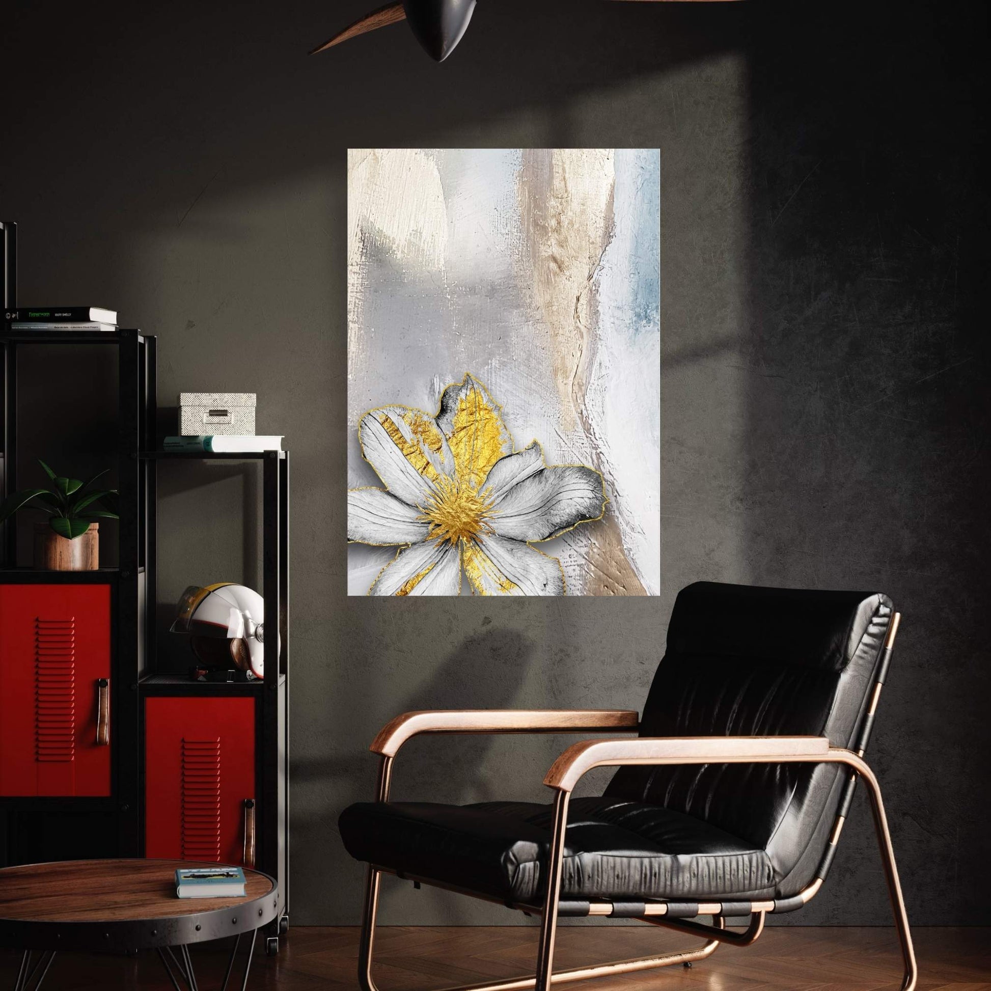 White Flower with Gold Detail Modern Abstract Canvas Wall Art - Y Canvas