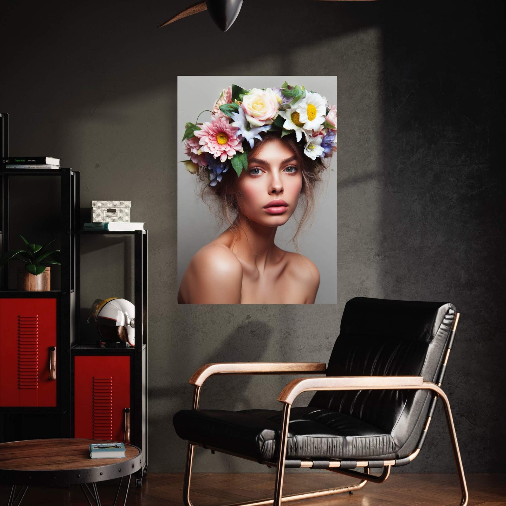 Woman Portrait Flower Head Canvas Wall Art - Y Canvas