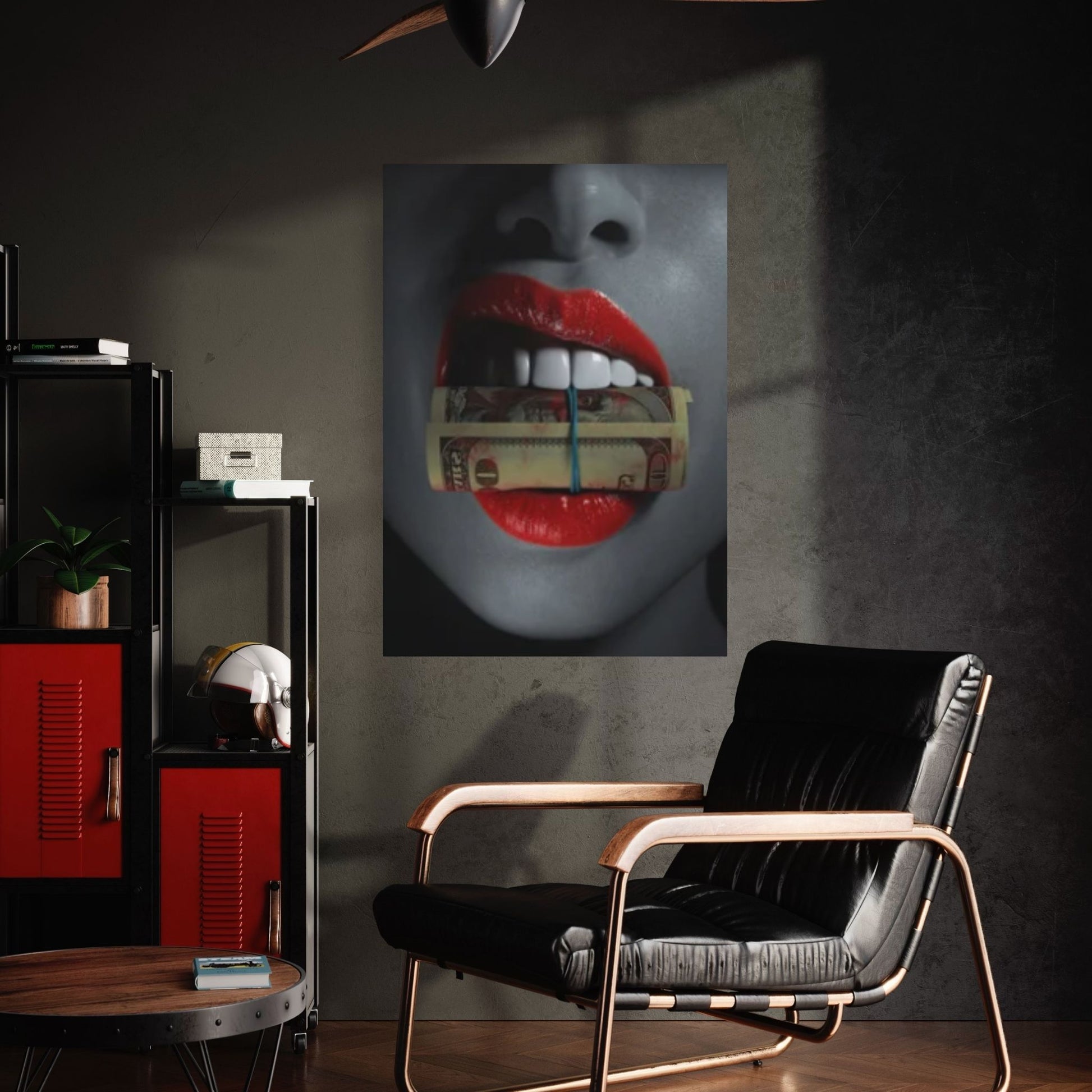 Red Lips Canvas Wall Art, Smoking Woman Room Decor, Money Cigar Between Lips Wall Hangings - Y Canvas