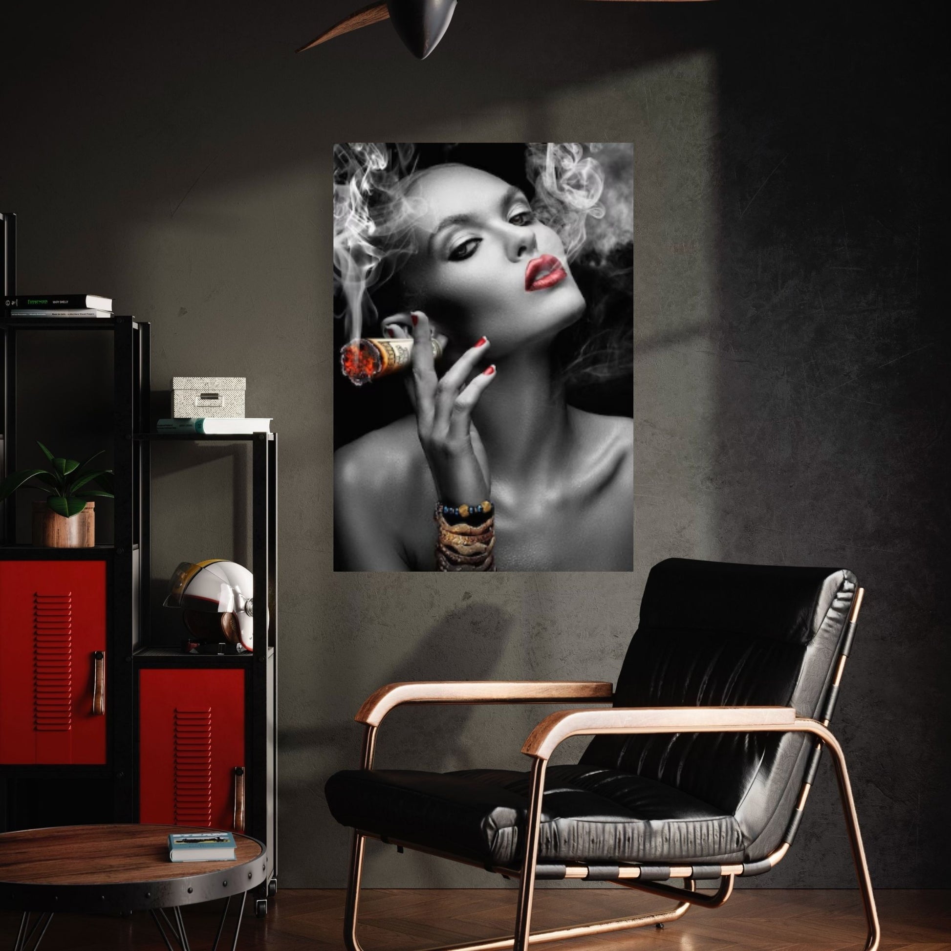 Woman Smoking Cigar Canvas, Smoking Girl Poster, Dollar Cigar Poster Art, Woman with Red Lipstick Wall Decor - Y Canvas