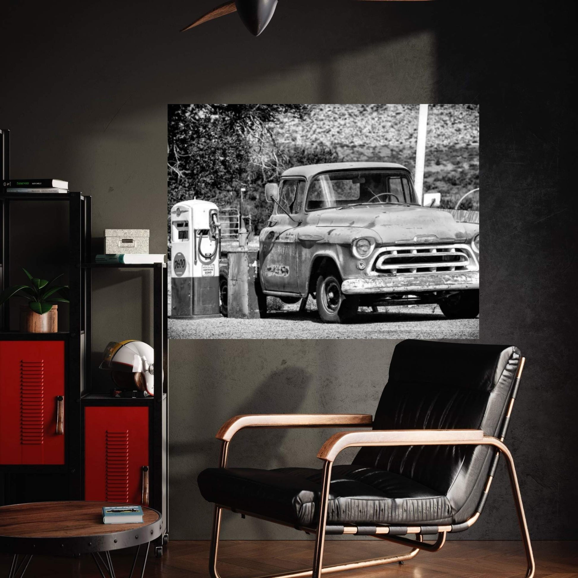 Black Arizona Series - Old Chevrolet Gas Station Canvas Wall Art - Y Canvas