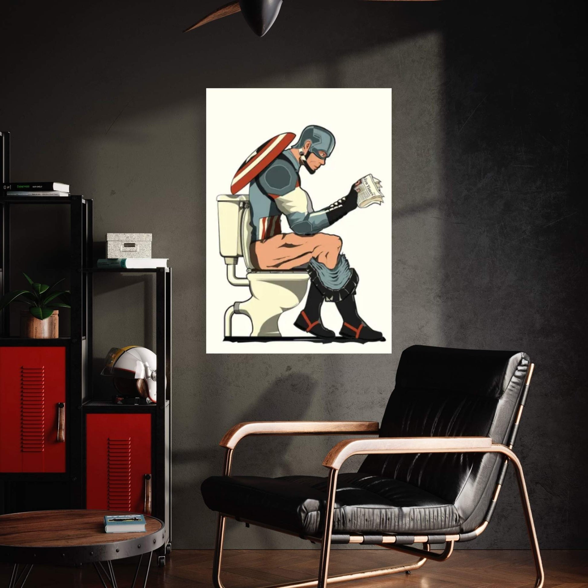 Captain America On The Toilet Canvas Wall Art - Y Canvas