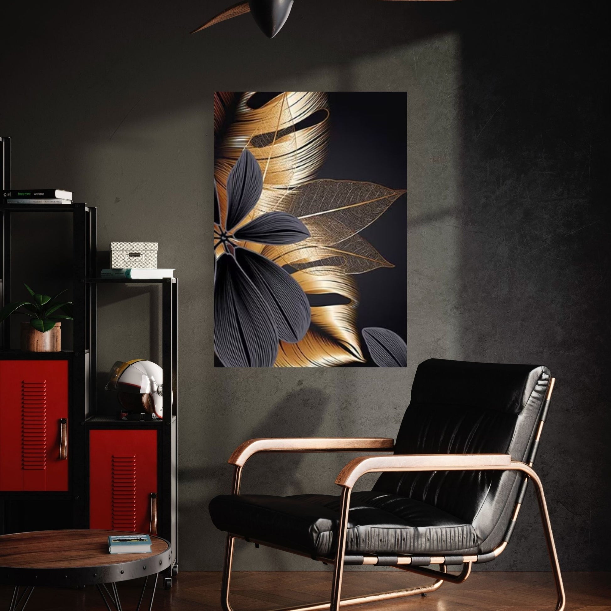 Art Painting Nordic Living Room Decoration, Black Golden Plant Leaf Canvas Poster - Y Canvas