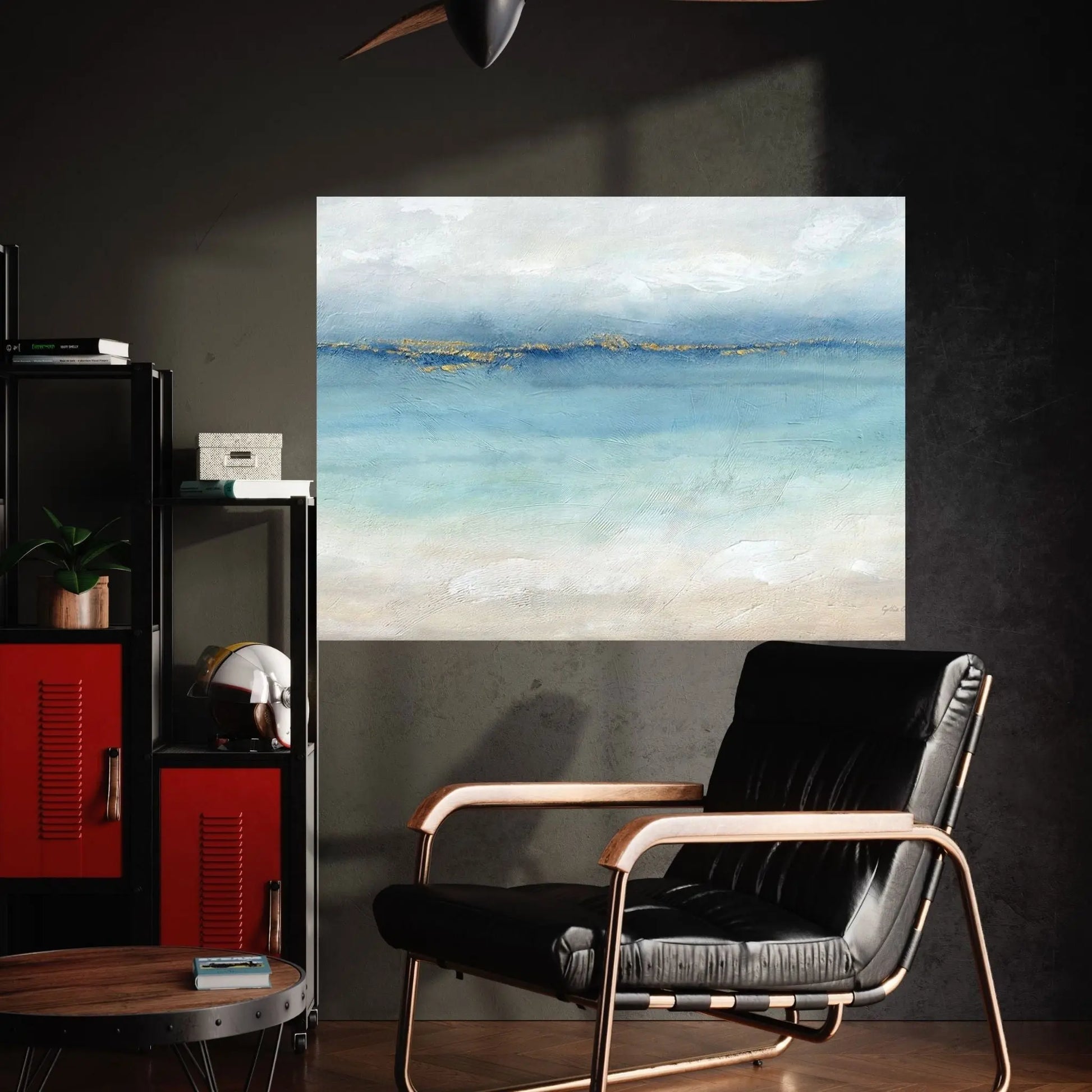 Serene Sea Grey Gold Landscape Canvas Wall Art - Y Canvas