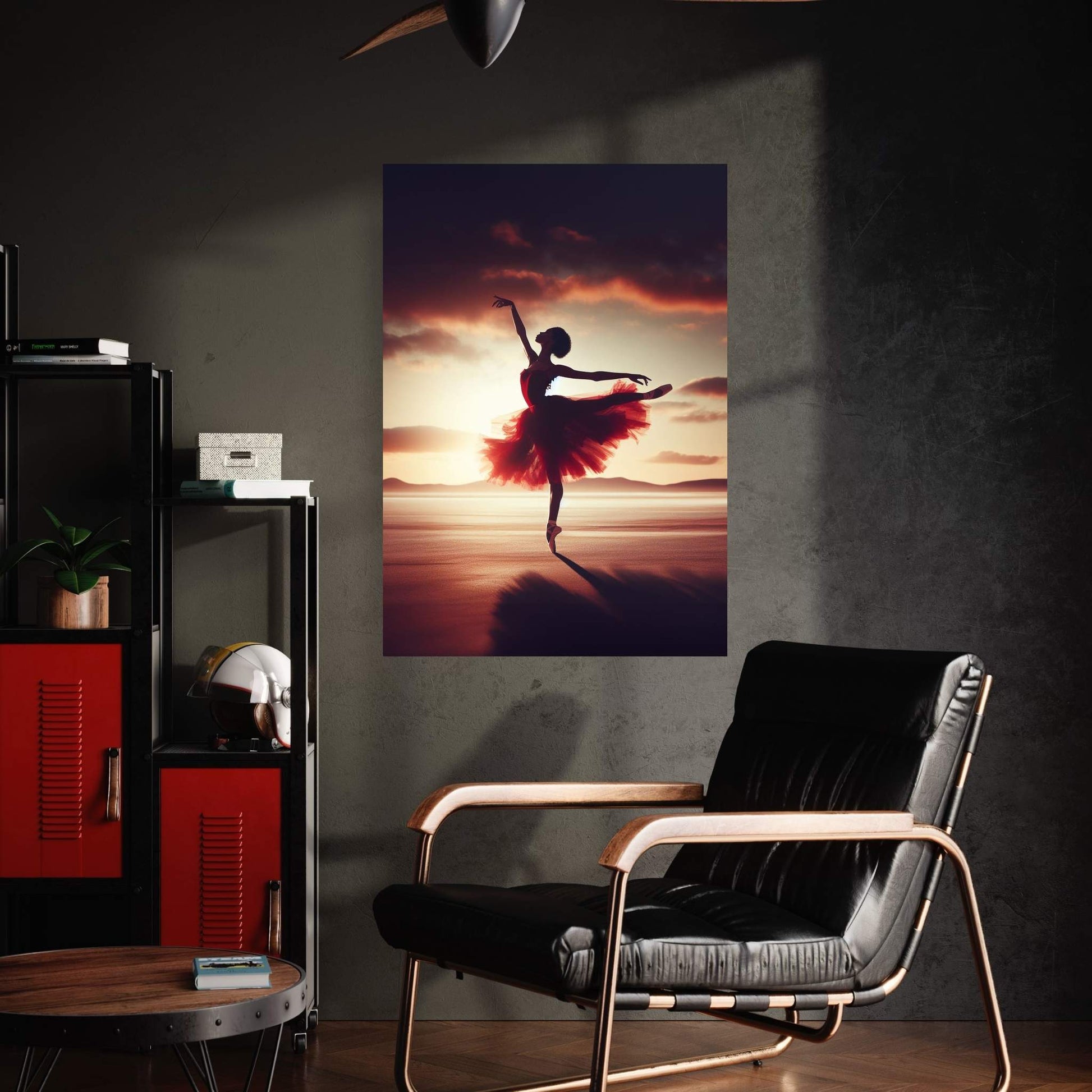 African Black Woman Ballerina in Red Dress Canvas Wall Art Home Decor - Y Canvas