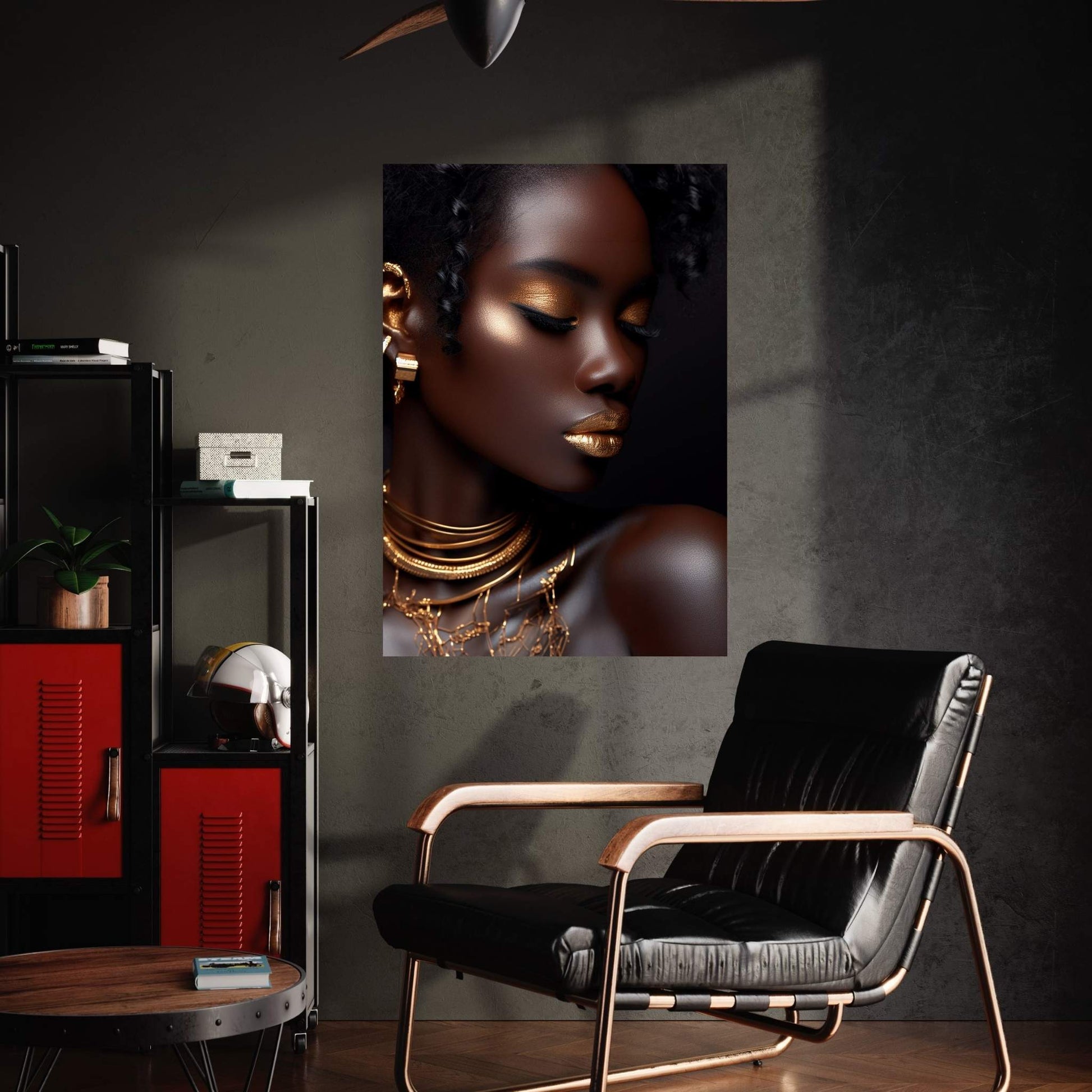 African Black Woman Gold Make-up Canvas Portrait Canvas Wall Art - Y Canvas